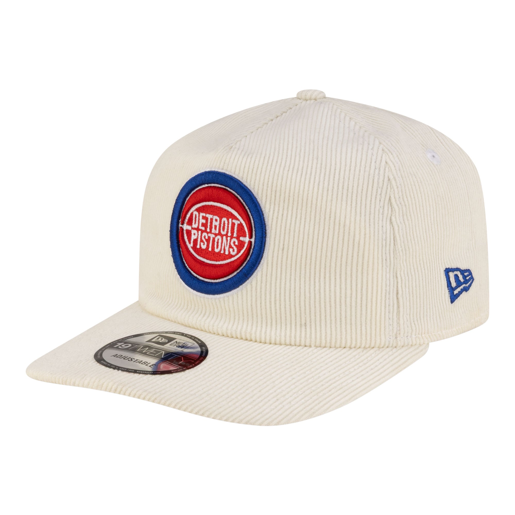 Men's New Era White Detroit Pistons 19TWENTY 80s Chrome Corduroy Adjustable Hat