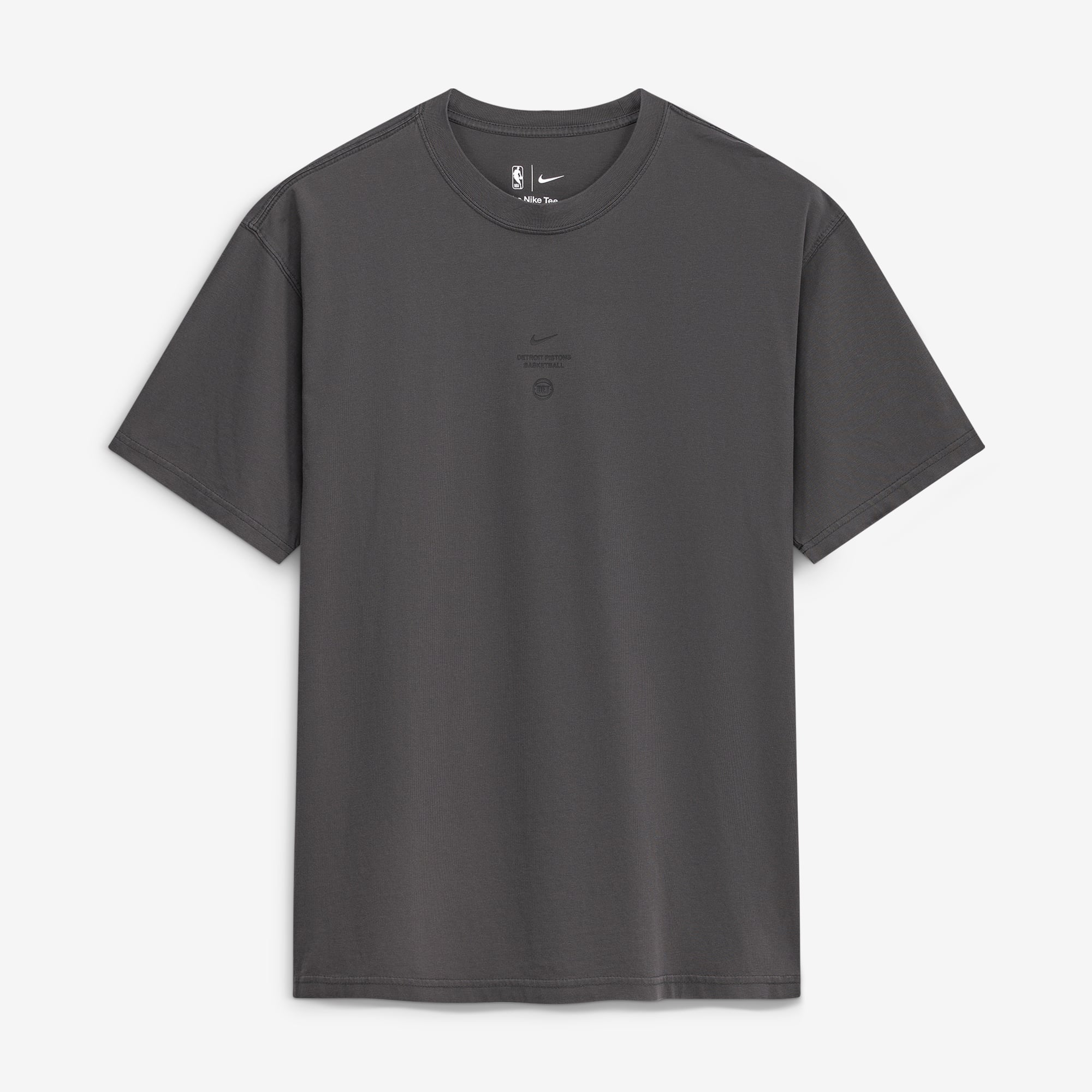 T-shirt Nike Max 90 d'avant-match, couleur anthracite, Detroit Pistons 2026, modèle standard.