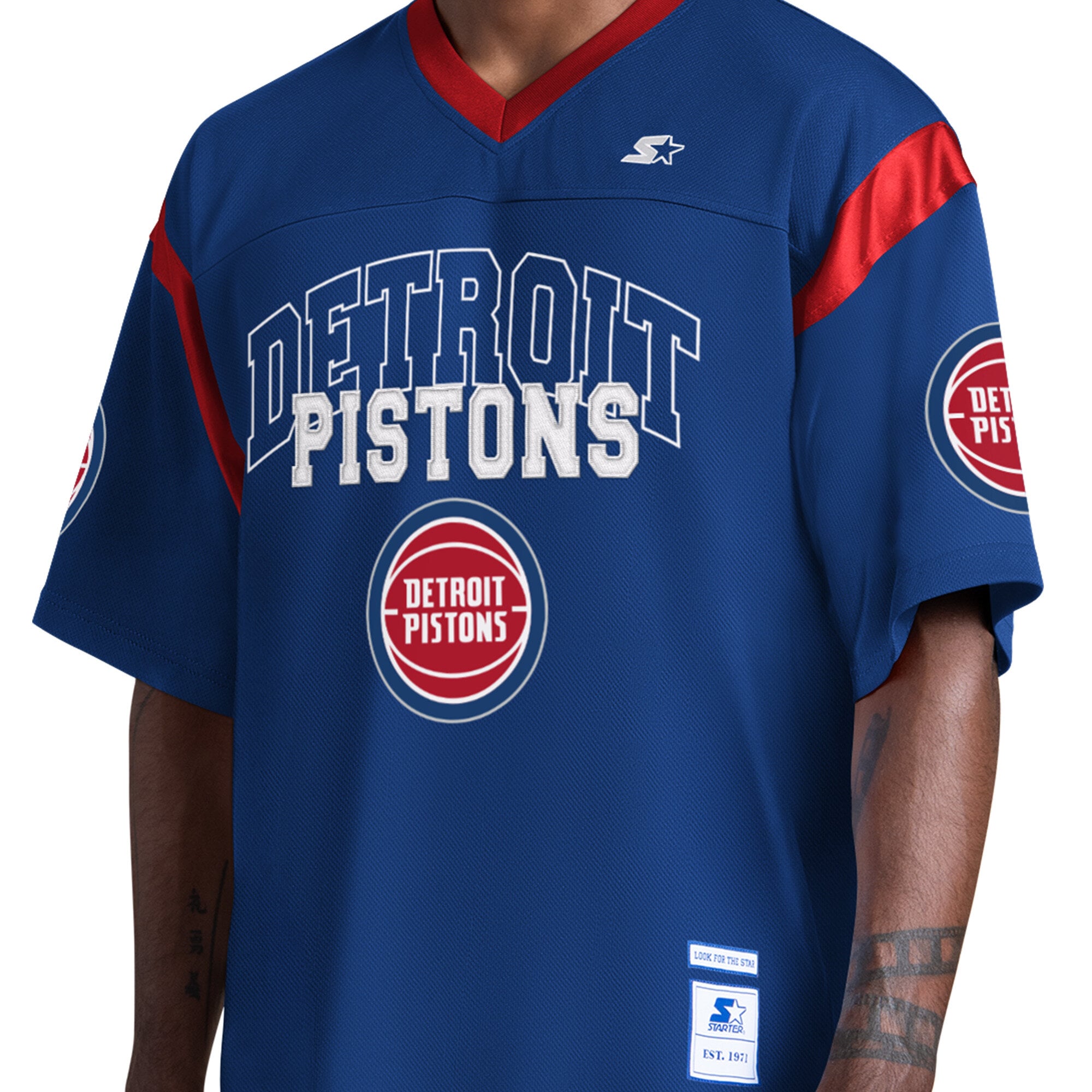 T-shirt à col en V bleu Starter Detroit Pistons pour homme