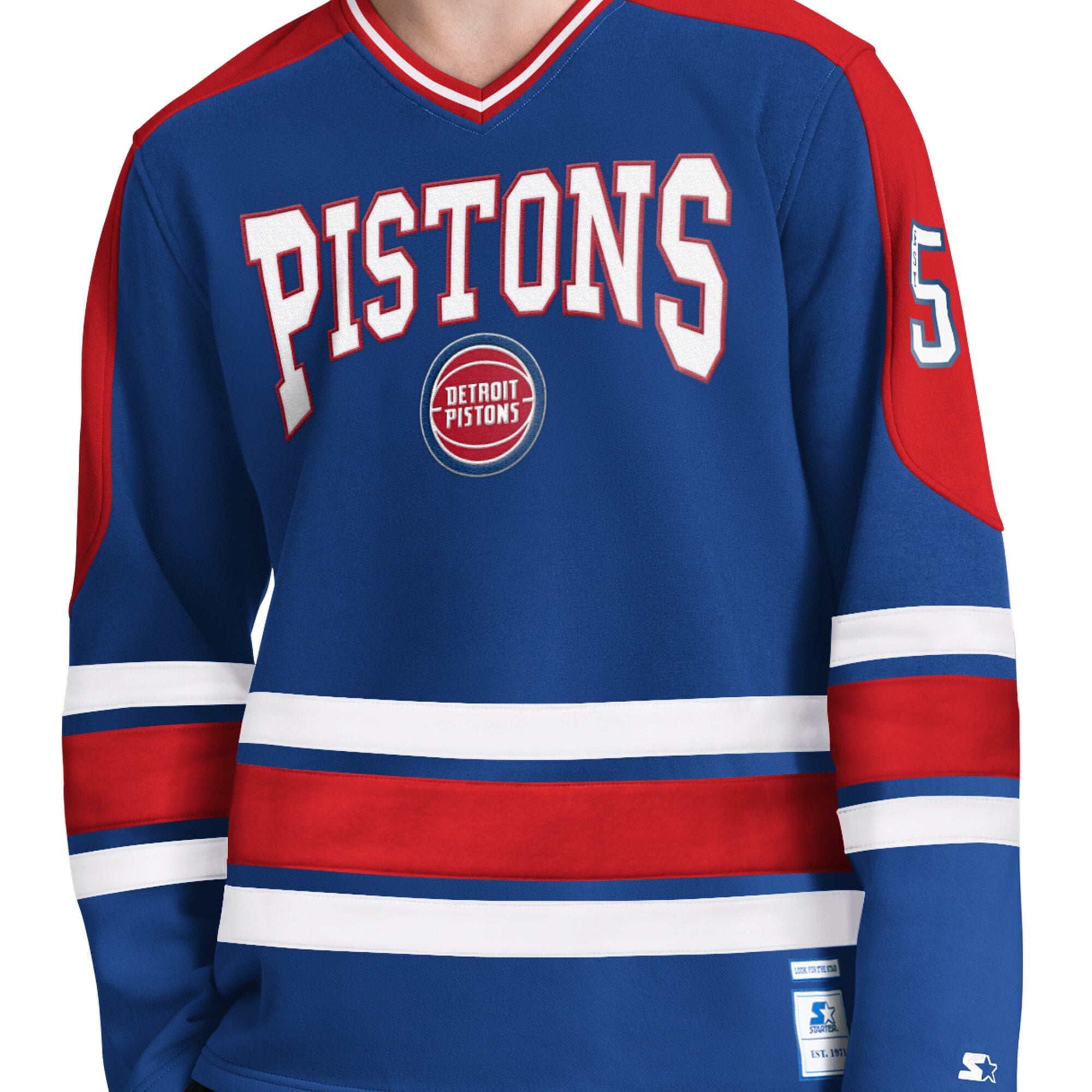 T-shirt à manches longues et col en V Starter Blue Detroit Pistons pour homme
