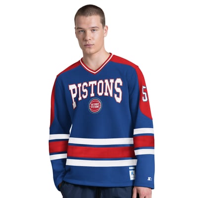 Detroit Pistons Starter Puck Drop Long Sleeve V-Neck T-Shirt - Blue