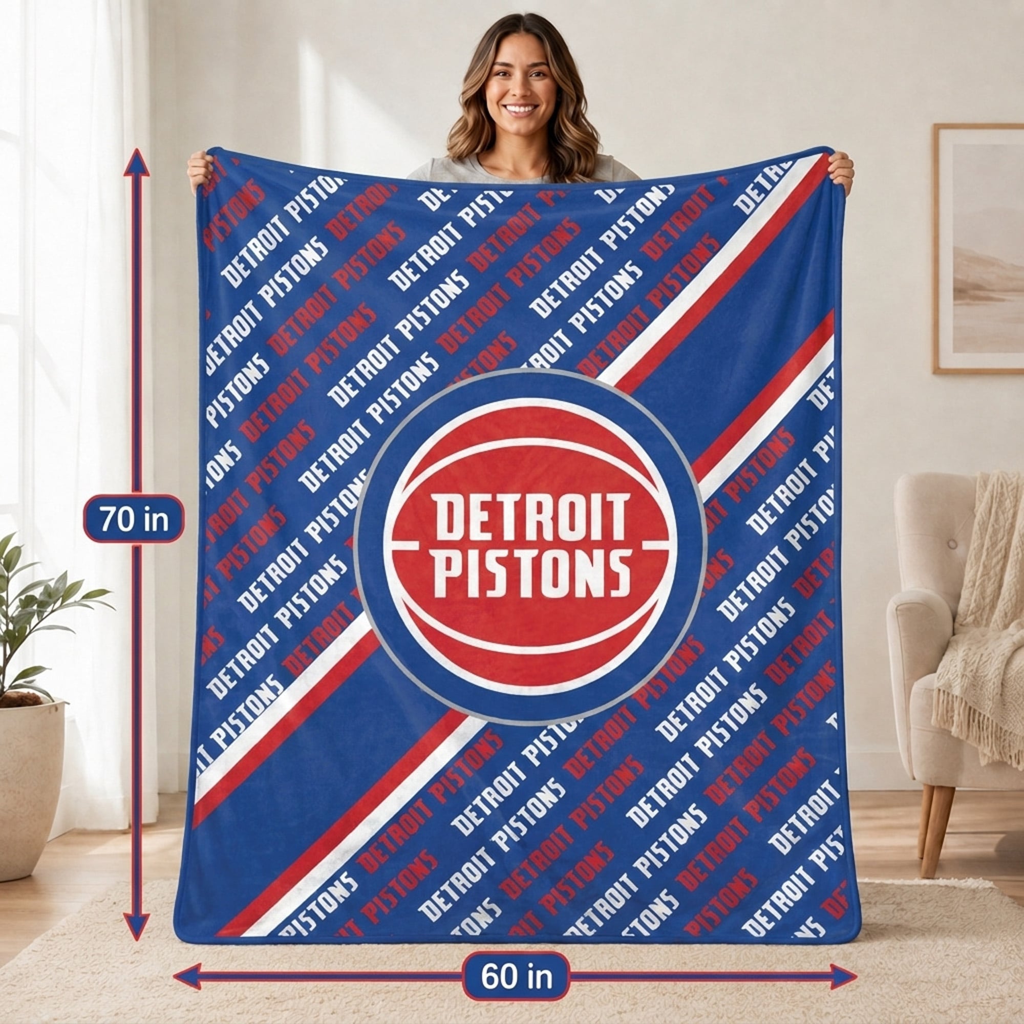 Couverture ultra douce Pegasus Detroit Pistons, 152 x 178 cm (diagonale), doublée et ornée du logo.