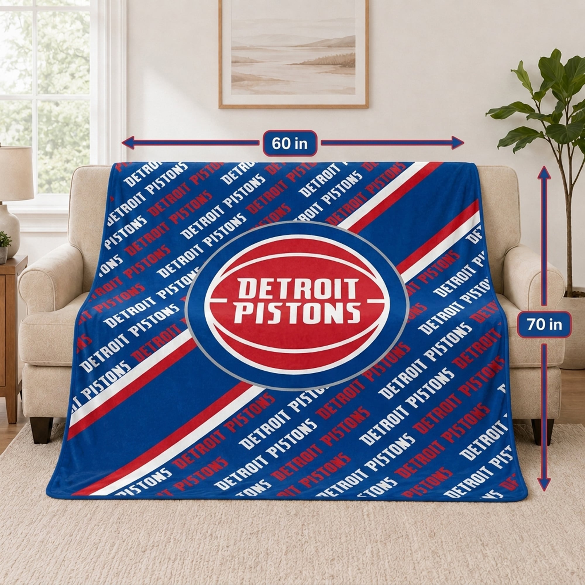 Couverture ultra douce Pegasus Detroit Pistons, 152 x 178 cm (diagonale), doublée et ornée du logo.