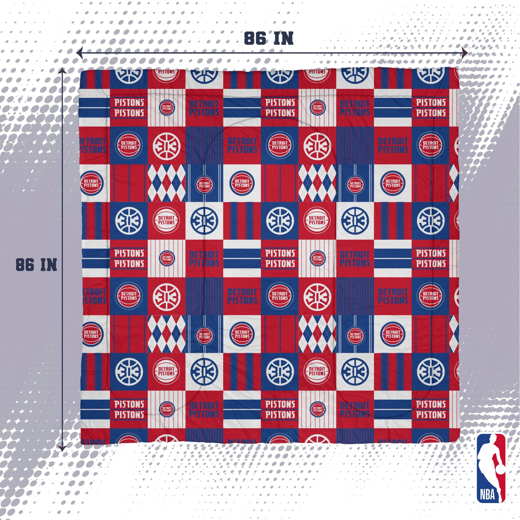 Ensemble de literie trois pièces à carreaux patchwork Pegasus Detroit Pistons (grand lit/queen)