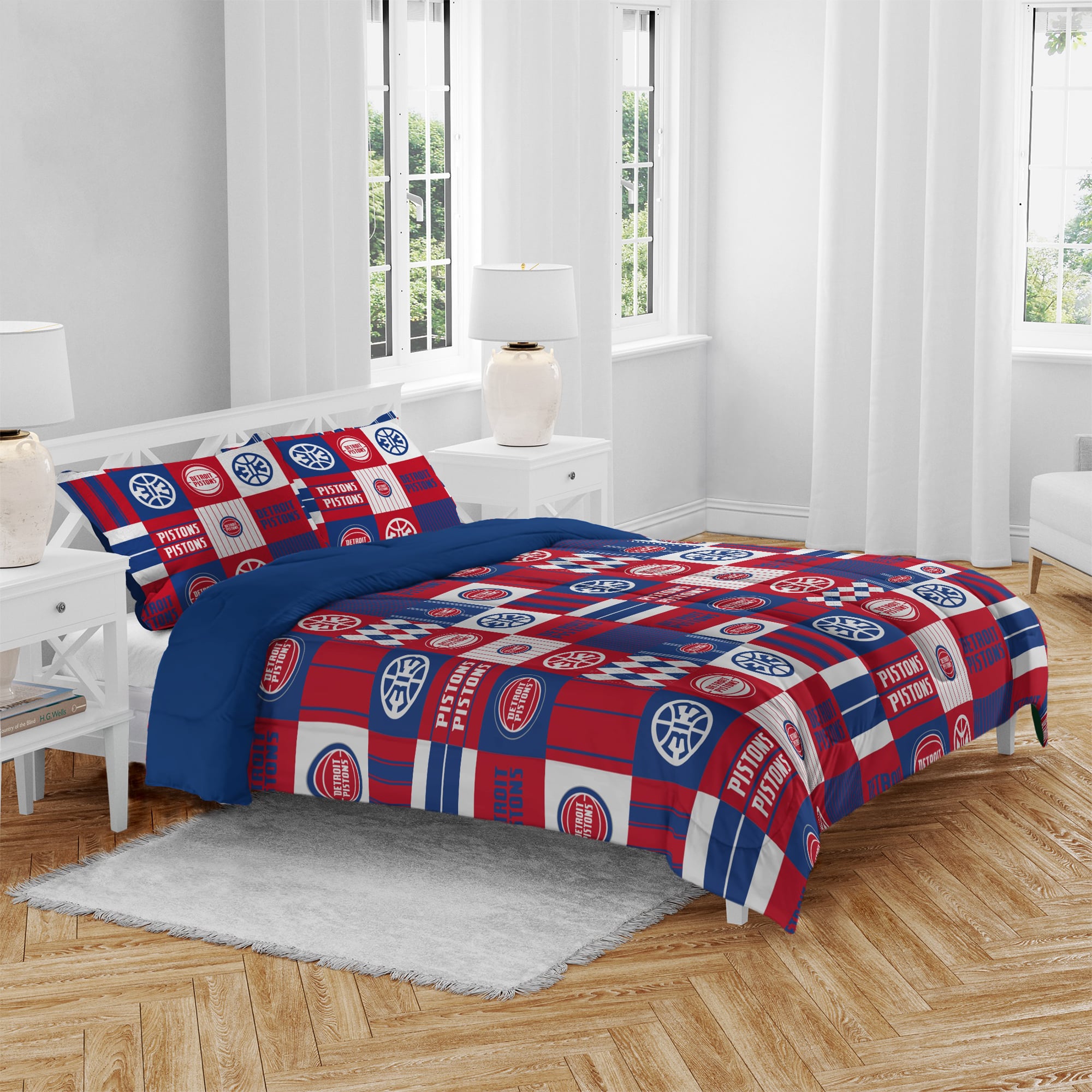 Ensemble de literie trois pièces à carreaux patchwork Pegasus Detroit Pistons (grand lit/queen)