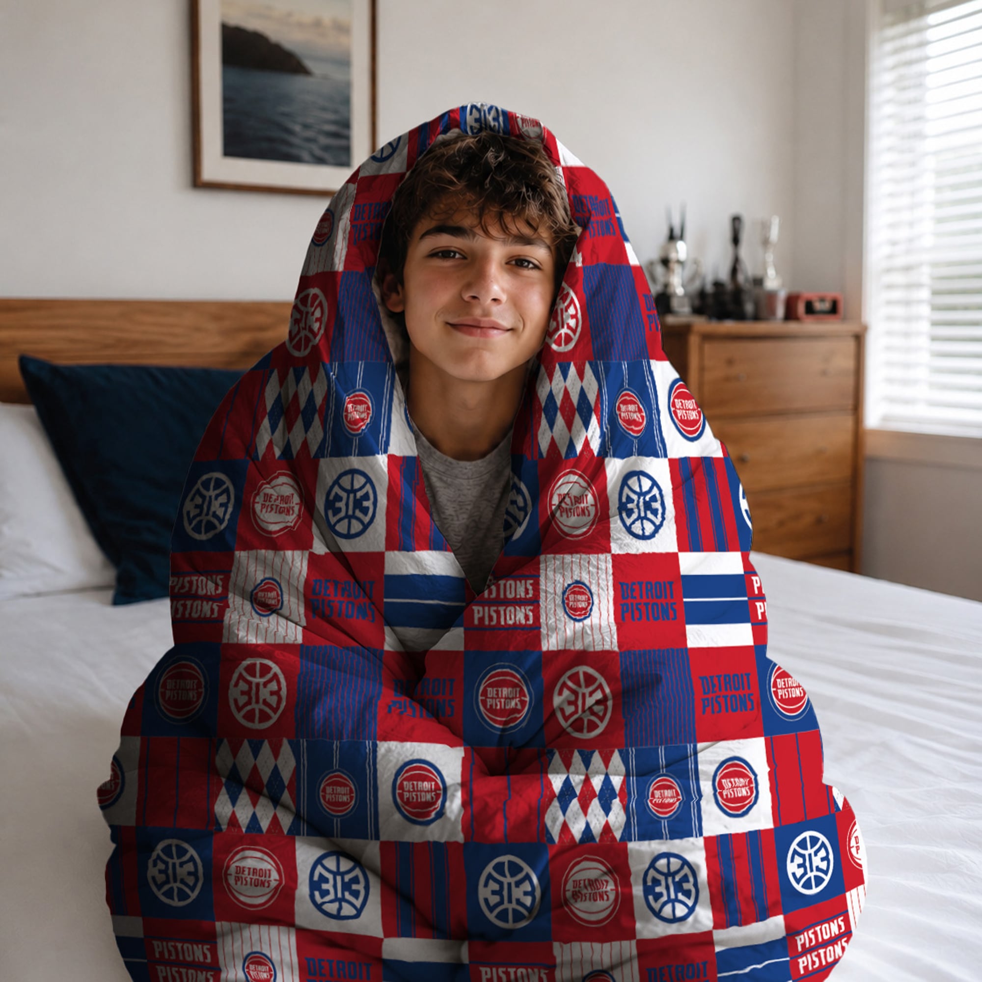 Ensemble de literie deux pièces Pegasus Detroit Pistons Patchwork Plaid pour lit simple/simple XL