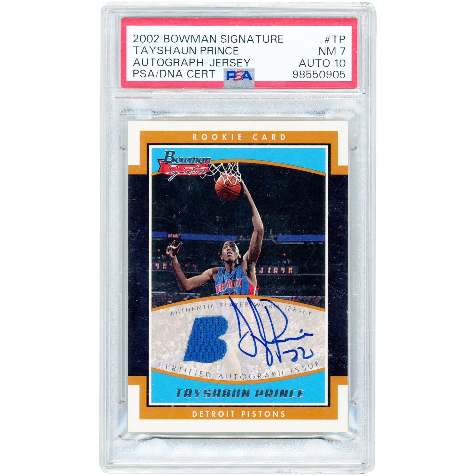 Tayshaun Prince Detroit Pistons Autographed 2002-03 Bowman Signature Jersey Relic #SE-TP #297/299 PSA Authenticated 7/10 Rookie Card