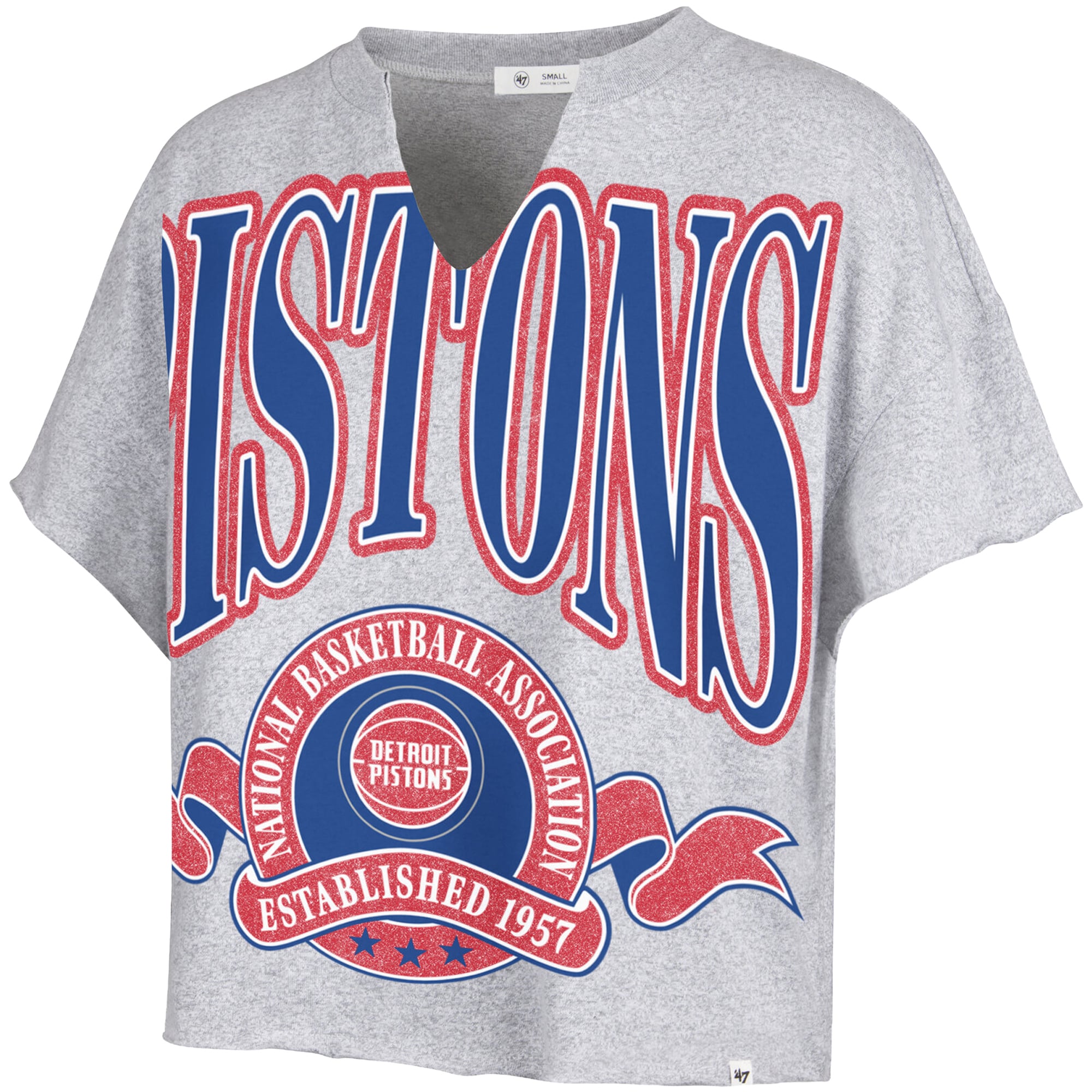 T-shirt oversize à col cranté pour femme, motif Detroit Pistons '47 Gray