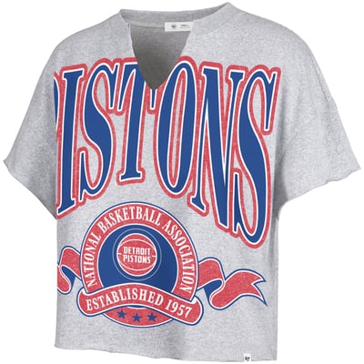 Detroit Pistons '47 Women's Banners Out Oversized Notch Neck T-Shirt - Gray