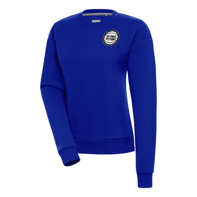  Detroit Pistons Antigua Women's Metallic Logo Victory Pullover Sweatshirt - Royal