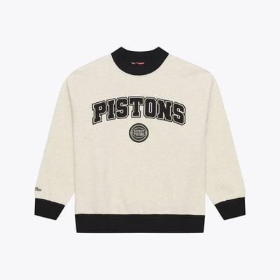 Detroit Pistons Mitchell & Ness Women's Cookies & Cream Ribbed Mock Neck Sweatshirt - Oatmeal
