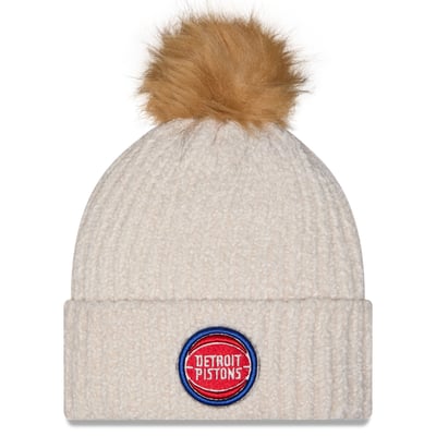 Detroit Pistons New Era Women's Chrome Cuff Knit Hat with Pom - Cream