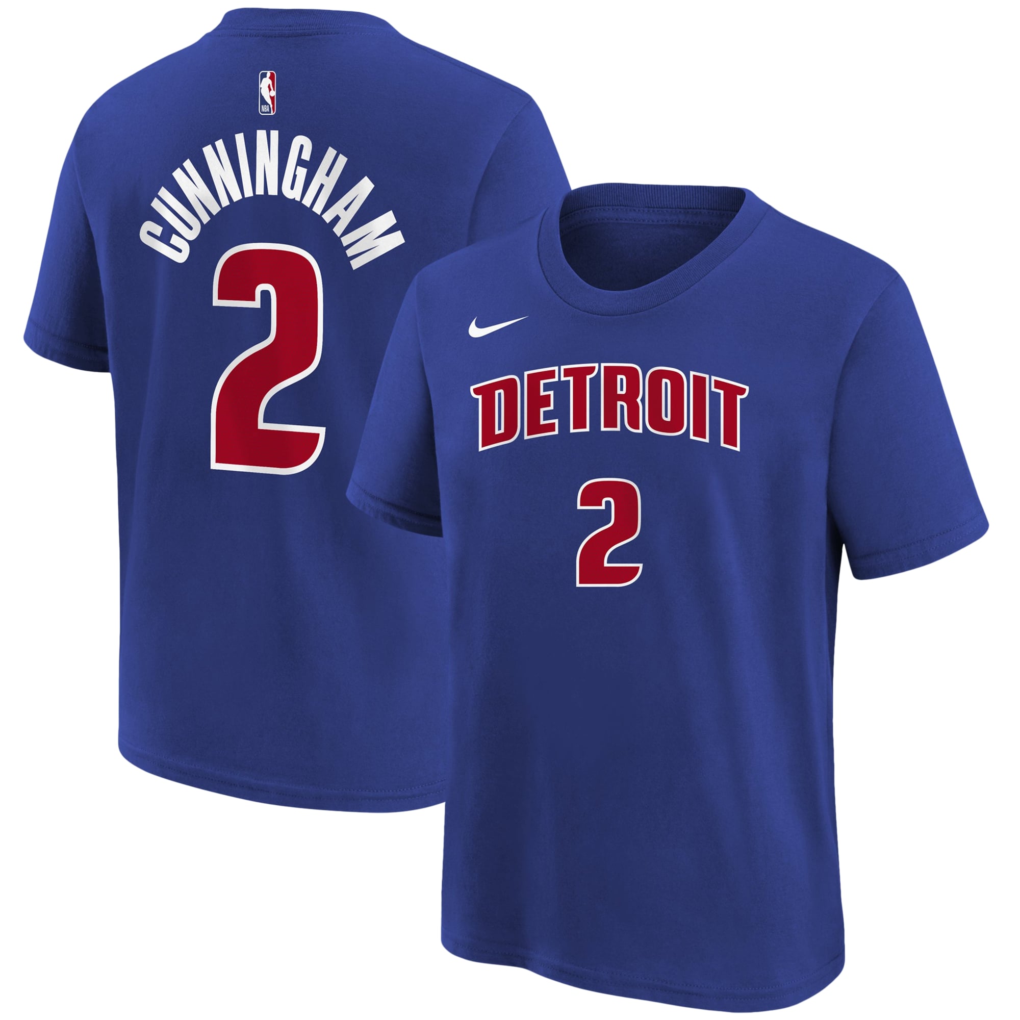 T-shirt avec nom et numéro d'icône des Detroit Pistons Cade Cunningham pour jeunes, bleu