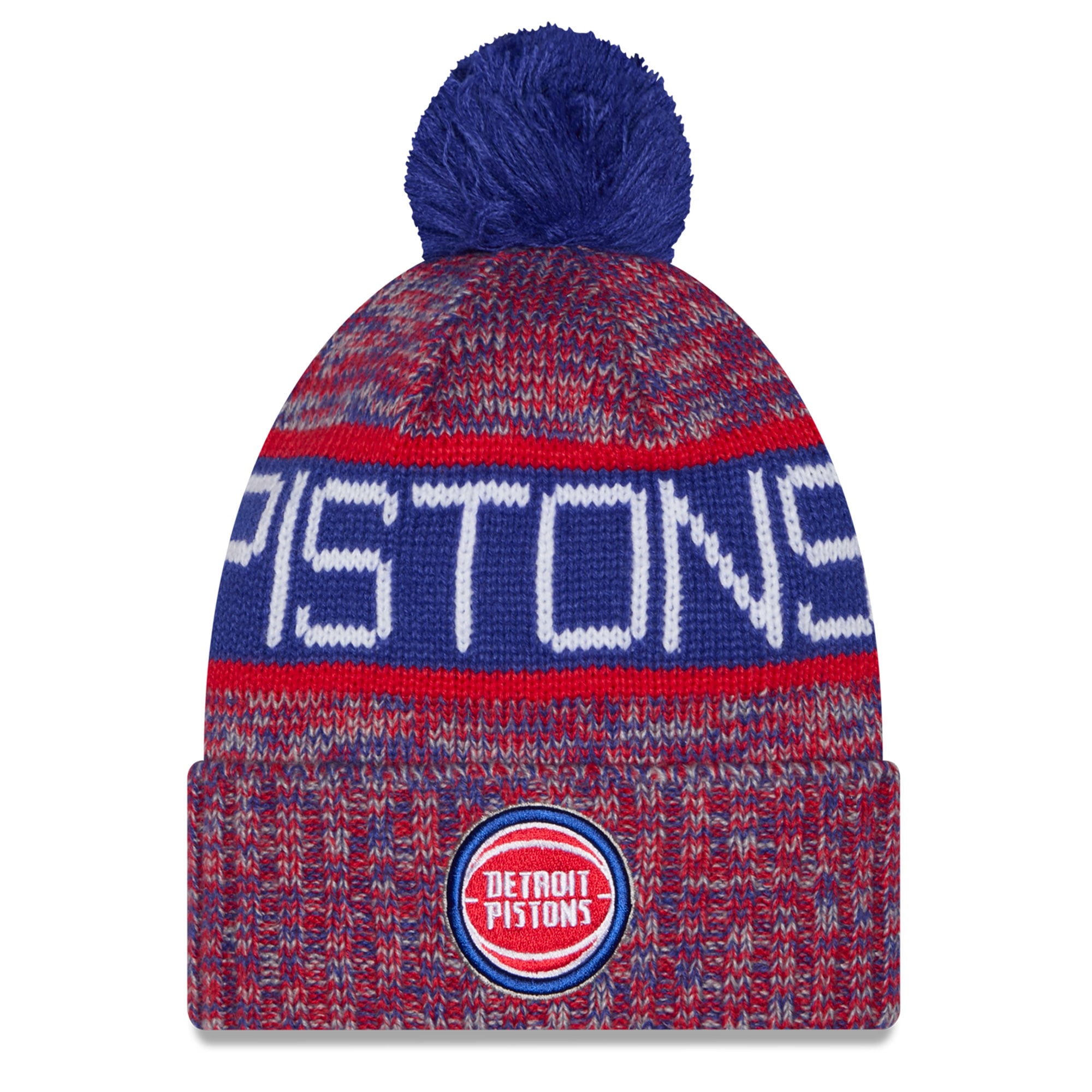 Bonnet New Era bleu Detroit Pistons tricolore à revers et pompon