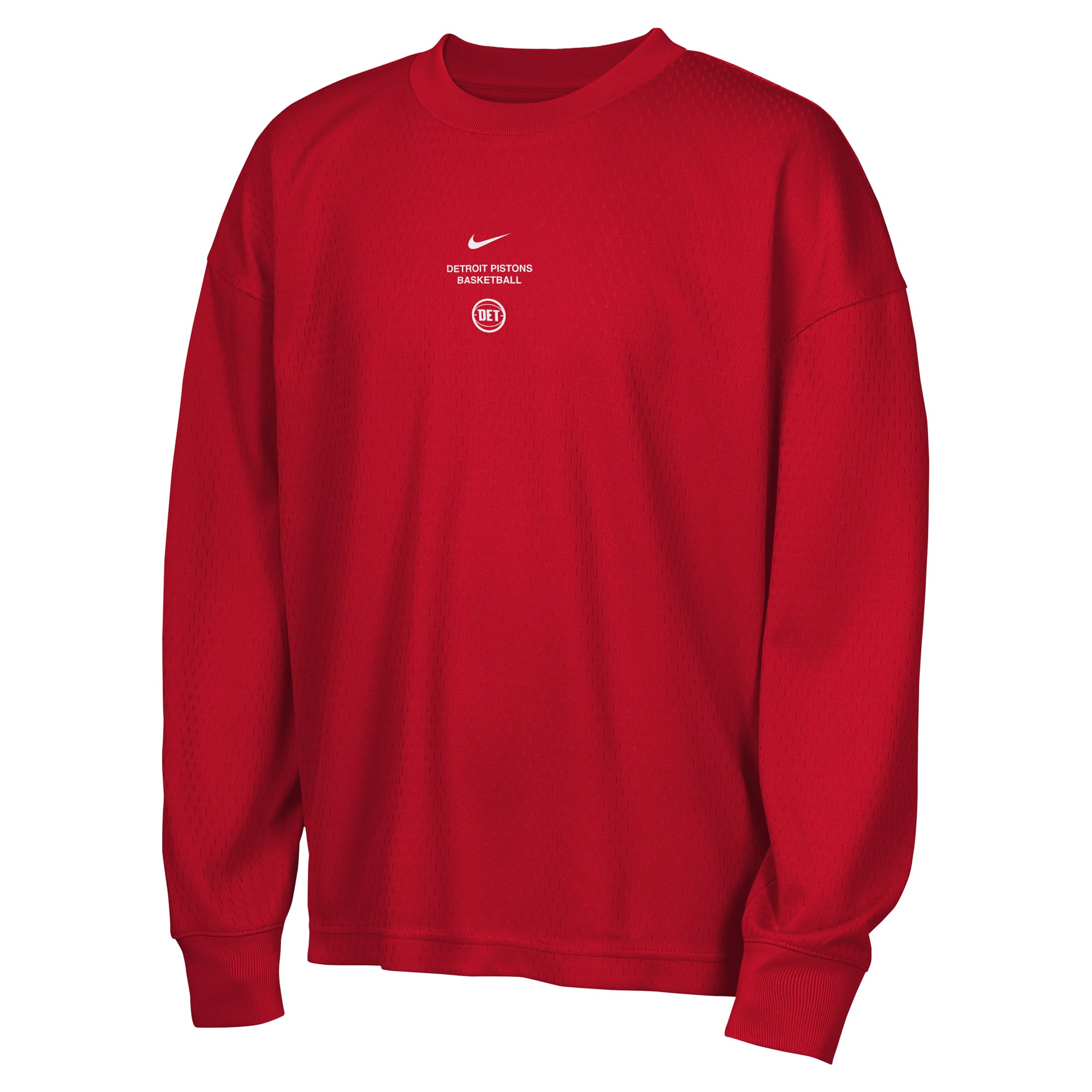 T-shirt à manches longues Nike rouge Detroit Pistons 2026 Standard Issue pour jeunes, performance avant-match