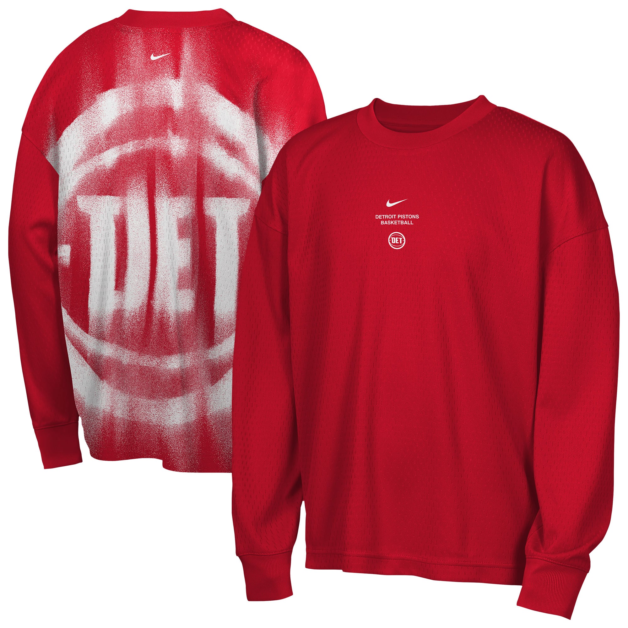 T-shirt à manches longues Nike rouge Detroit Pistons 2026 Standard Issue pour jeunes, performance avant-match