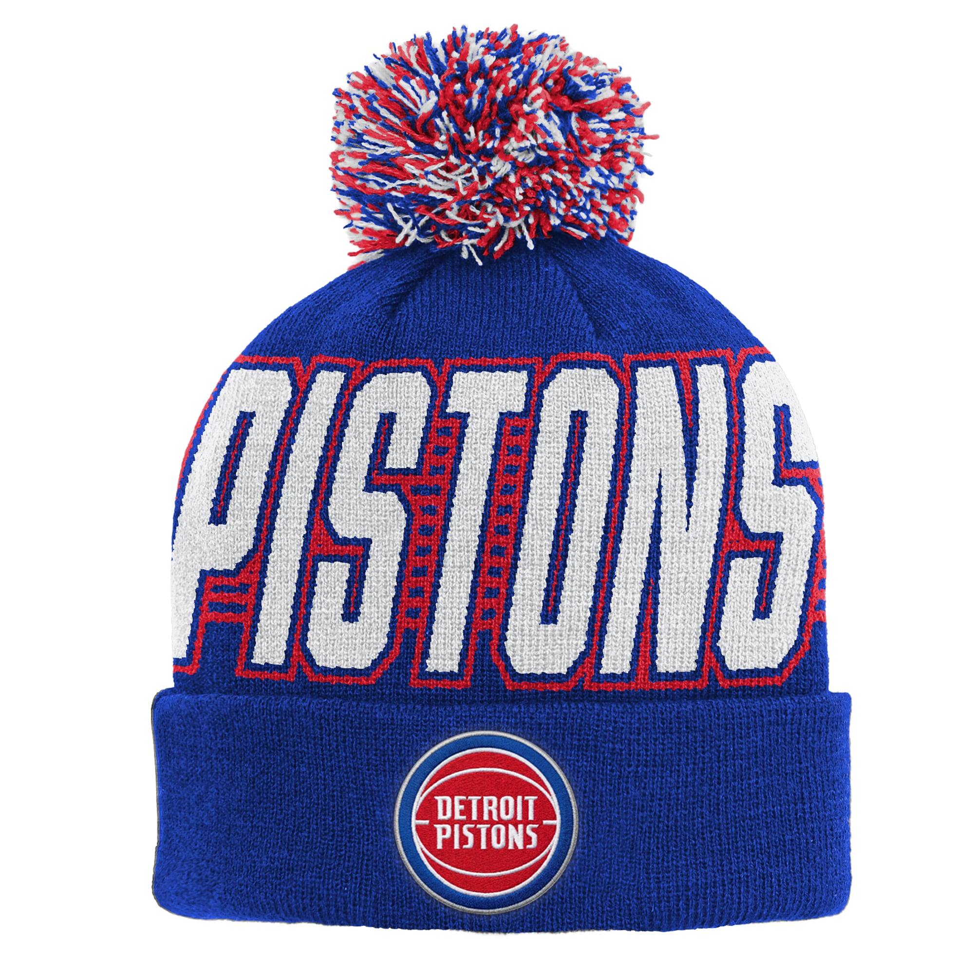 Bonnet tricoté à revers bleu Detroit Pistons pour enfant Outerstuff avec pompon
