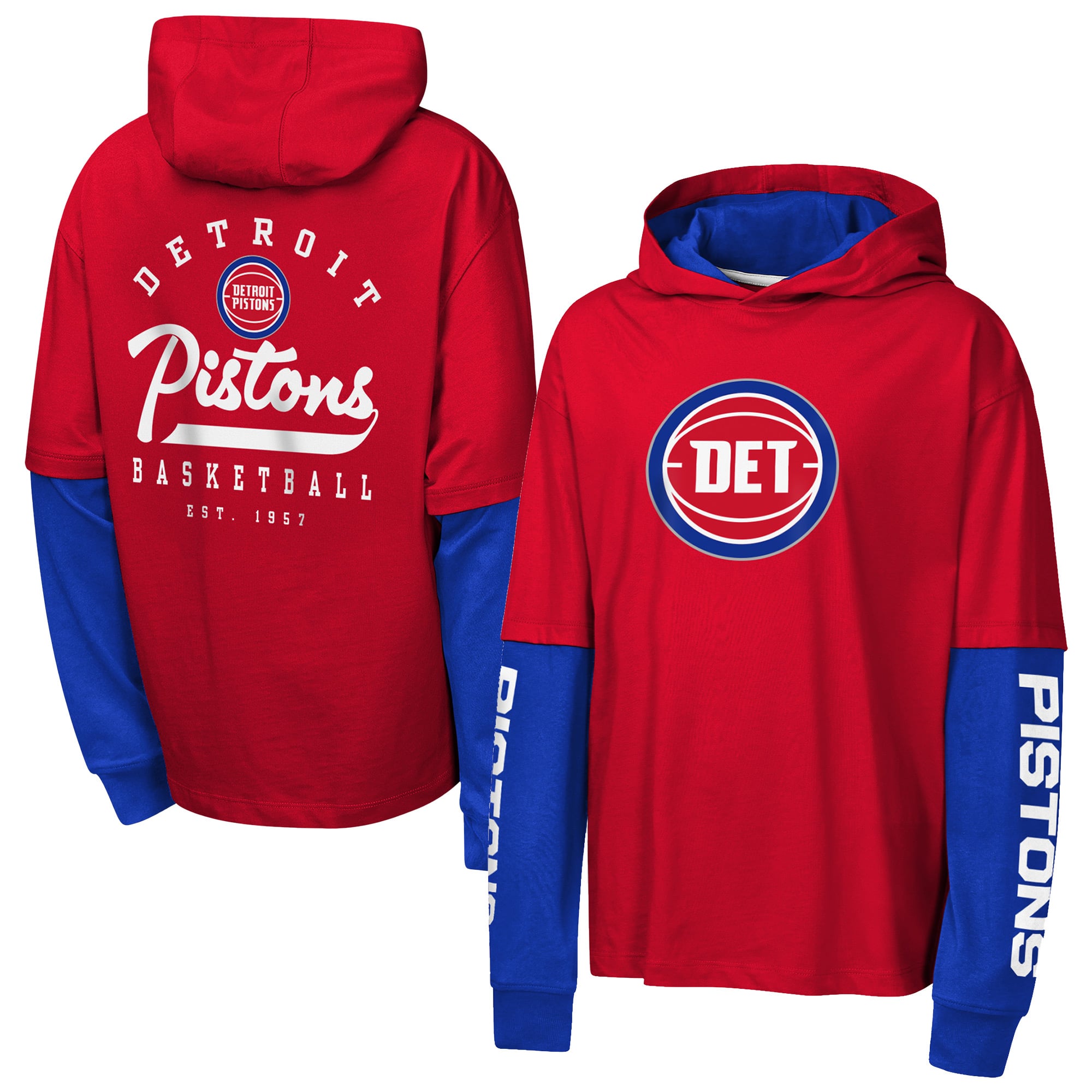 T-shirt à capuche surdimensionné en faux Nickel rouge Detroit Pistons Youth Outerstuff Double