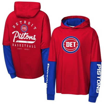 Detroit Pistons Outerstuff Youth Double Nickel Oversized Faux 2fer Hooded T-Shirt - Red
