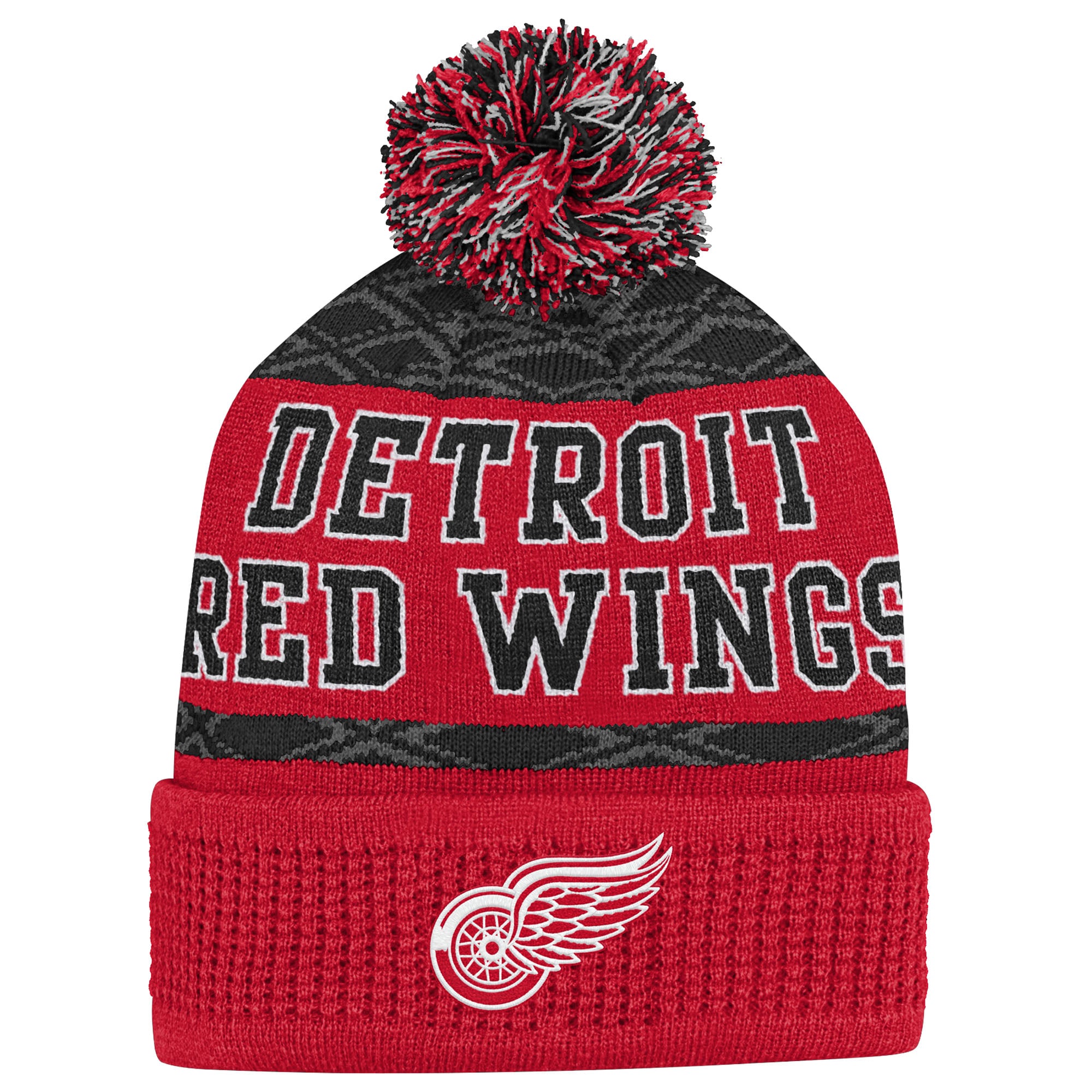 Bonnet tricoté à revers avec pompon et rondelle rouge des Red Wings de Détroit