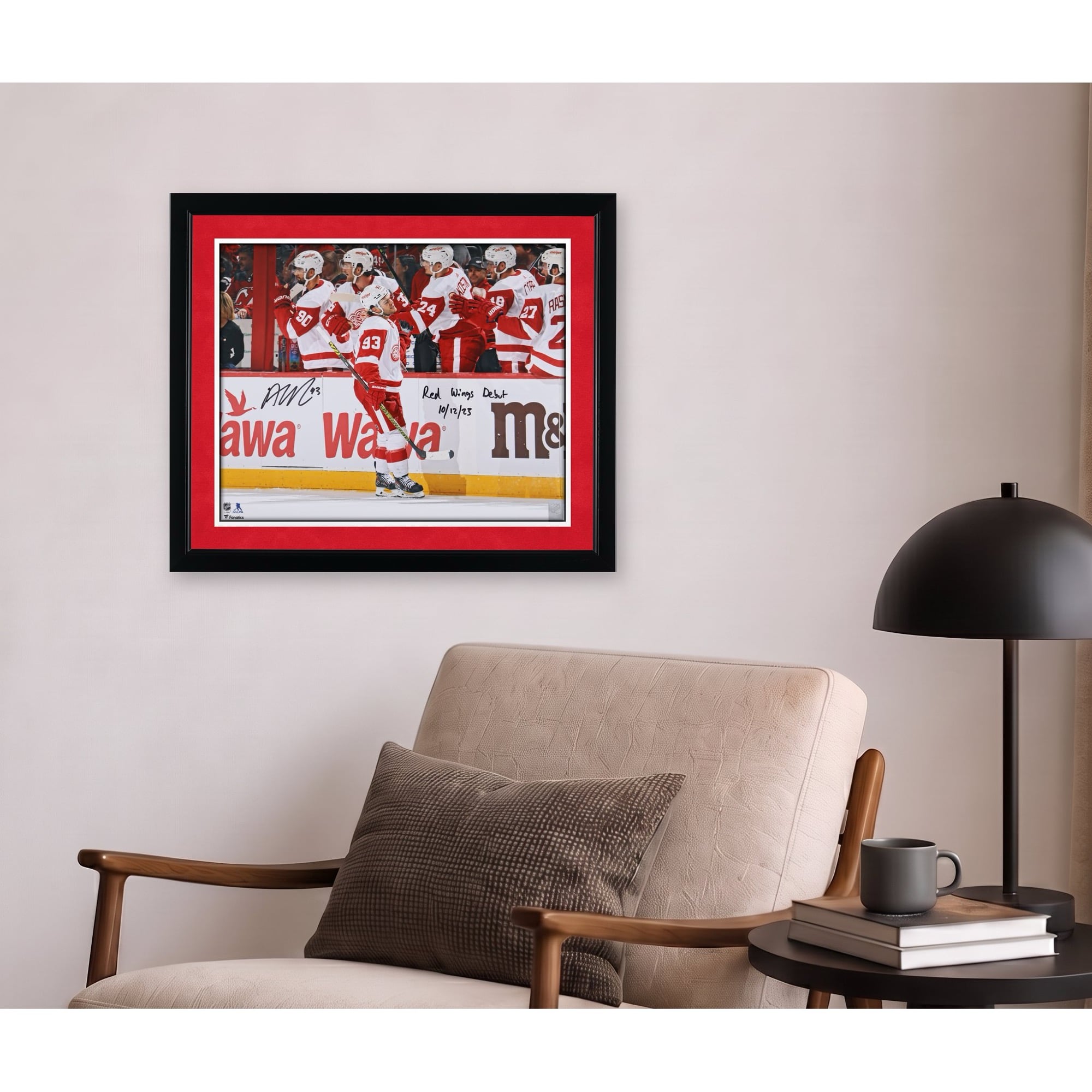 Alex DeBrincat Detroit Red Wings Autographed 16" x 20" Red Wings Debut Photograph with "Red Wings Debut 10/12/23" Inscription