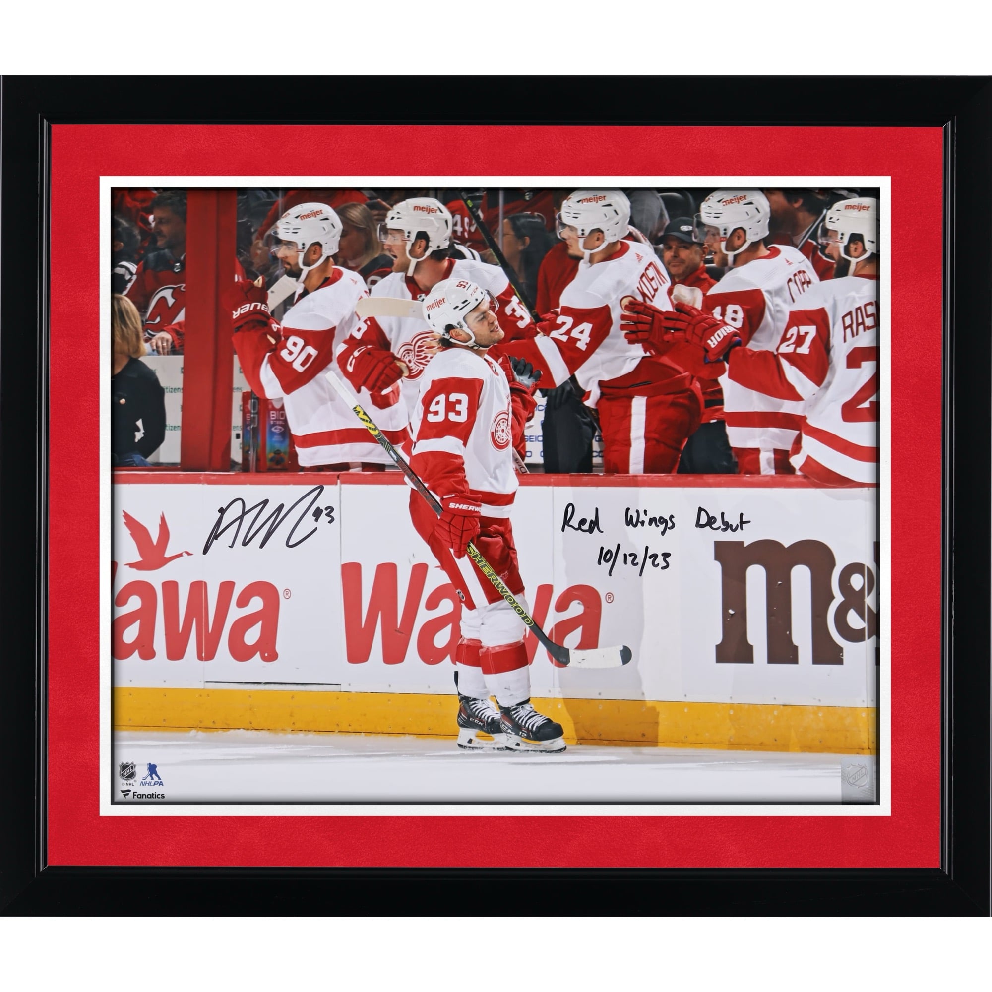 Alex DeBrincat Detroit Red Wings Autographed 16" x 20" Red Wings Debut Photograph with "Red Wings Debut 10/12/23" Inscription