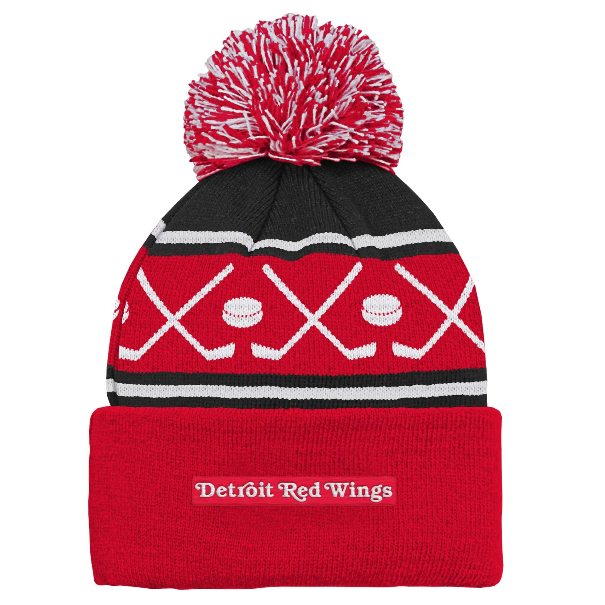 Bonnet en tricot à revers avec pompon pour bébé Red Detroit Red Wings Face-Off