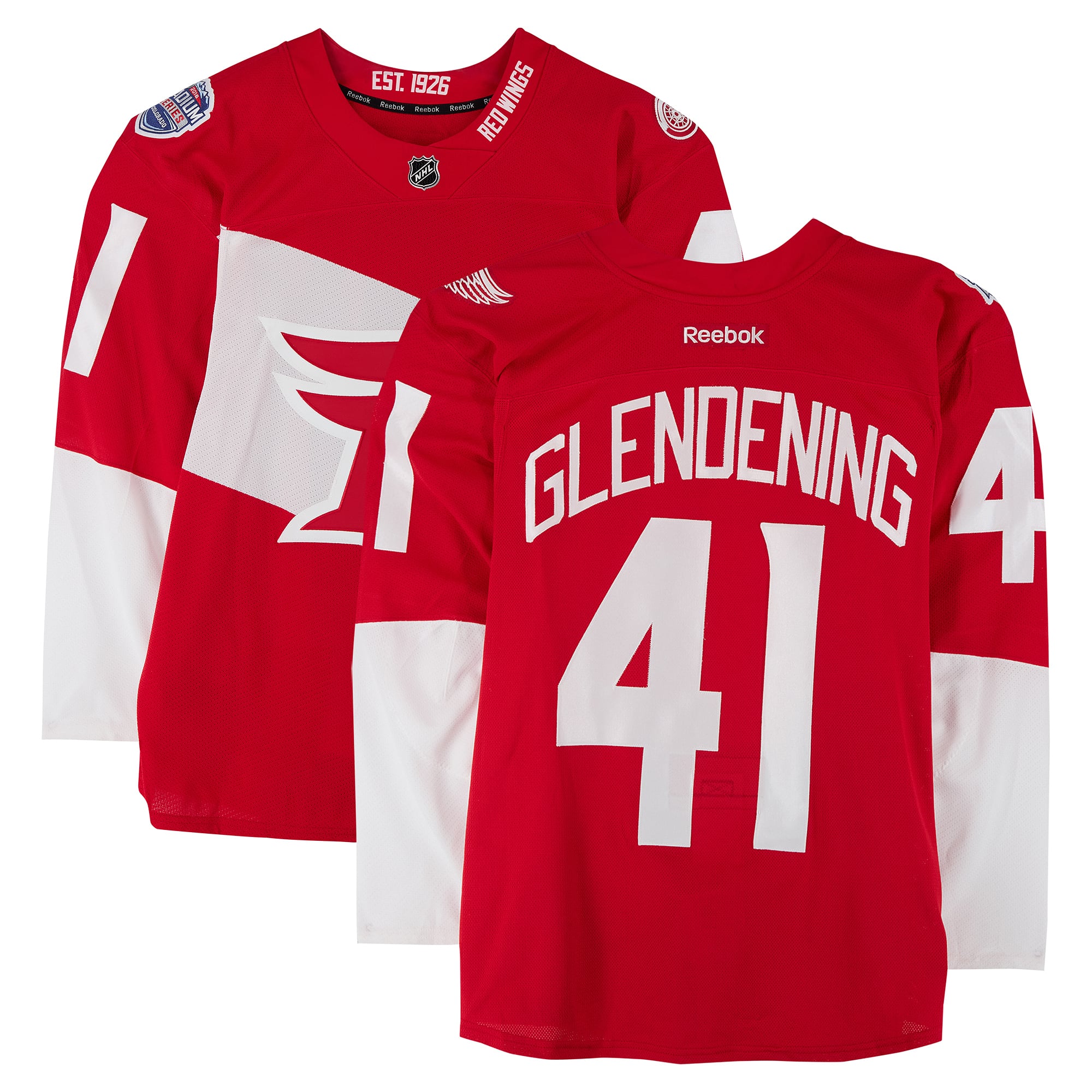 Luke Glendening Detroit Red Wings Practice-Used #41 Red Jersey vs. Colorado Avalanche on February 27, 2016