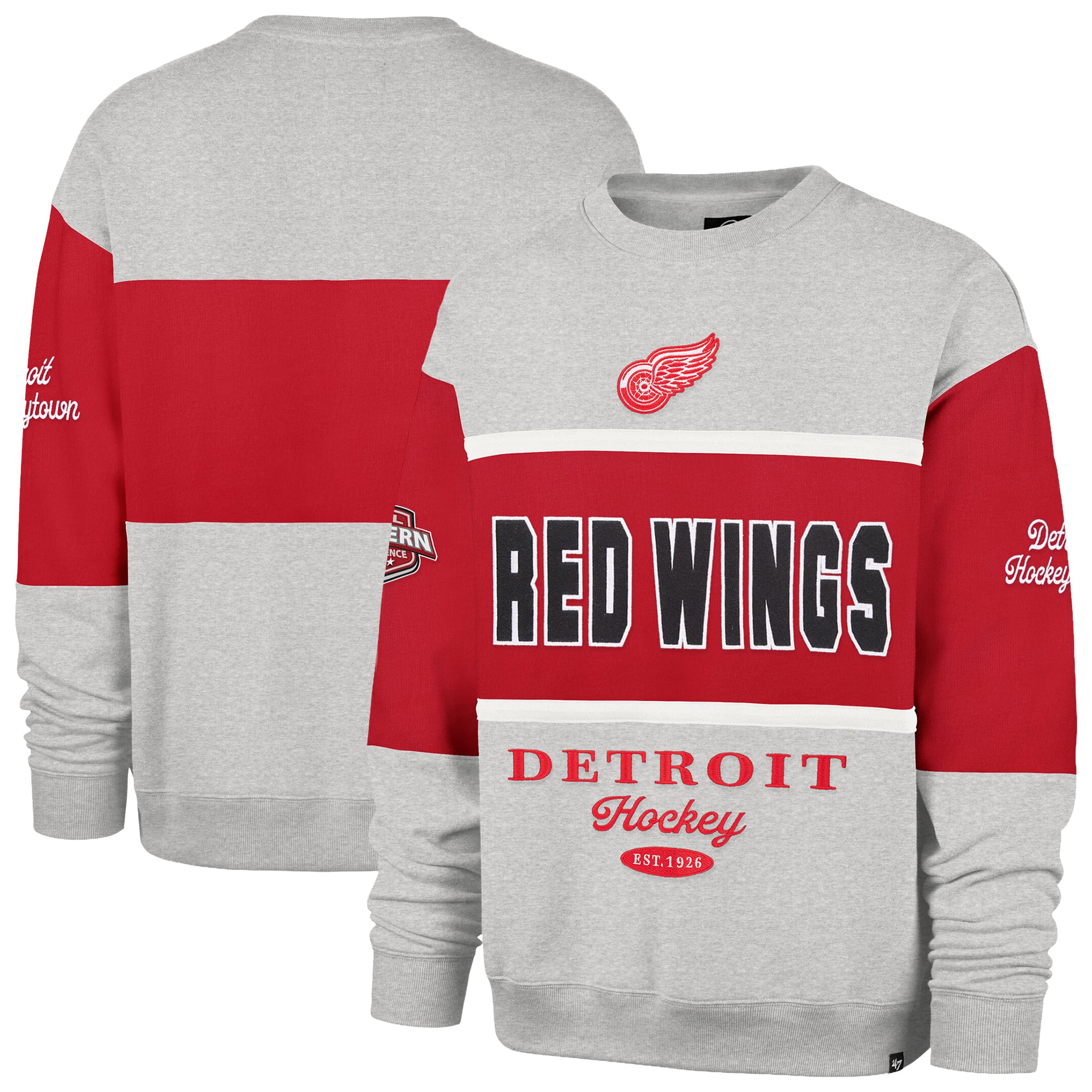 Men's '47  Gray Detroit Red Wings Fall Maximilist Crew Sweatshirt