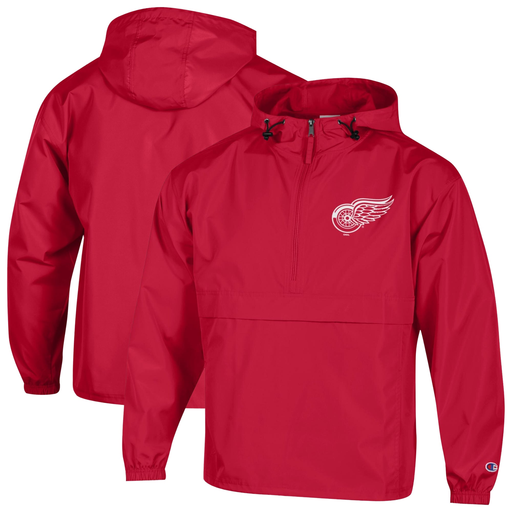 Veste coupe-vent pliable à demi-zip Champion rouge Detroit Red Wings pour homme