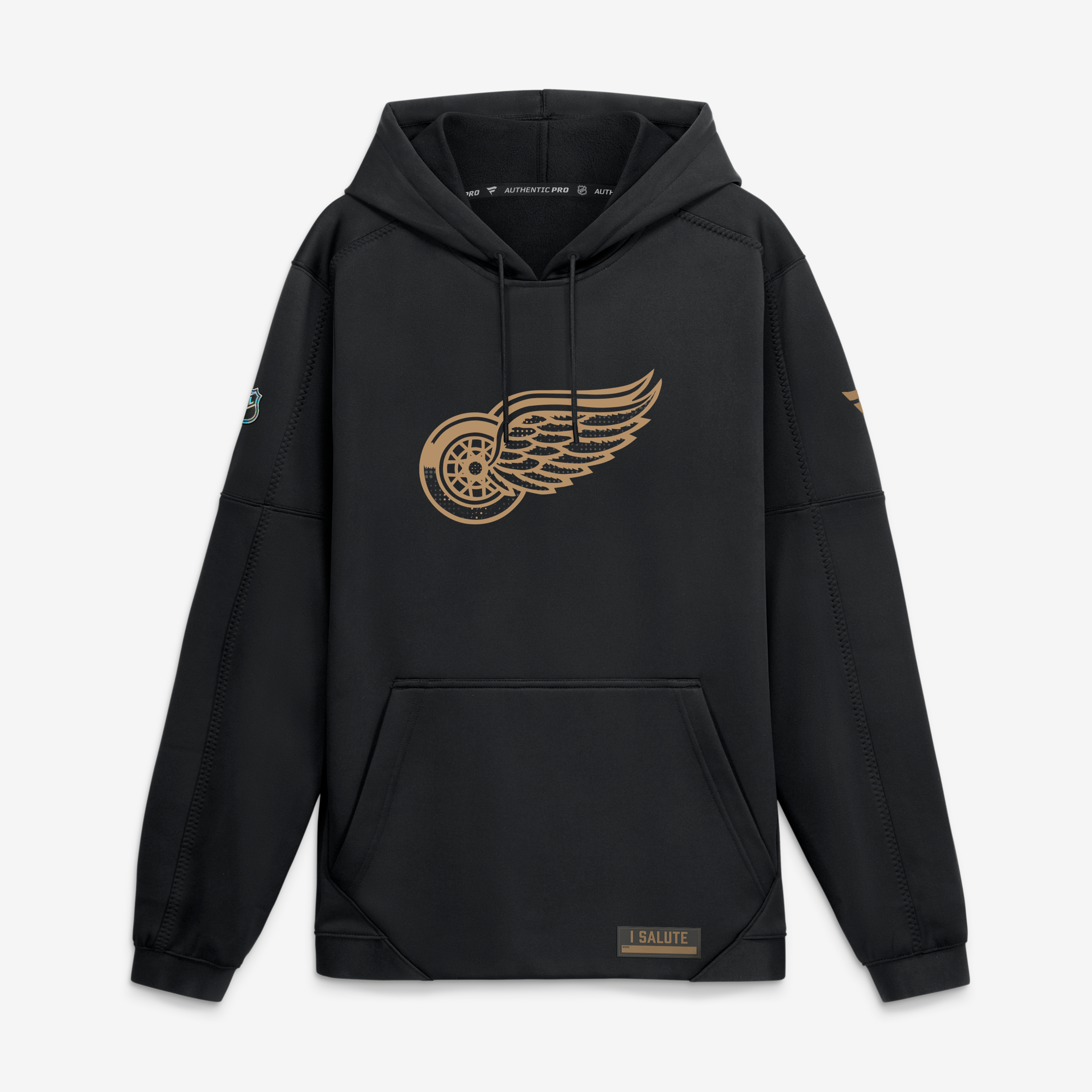 Sweat à capuche polaire authentique pour homme Fanatics Black Detroit Red Wings Pro Military Appreciation