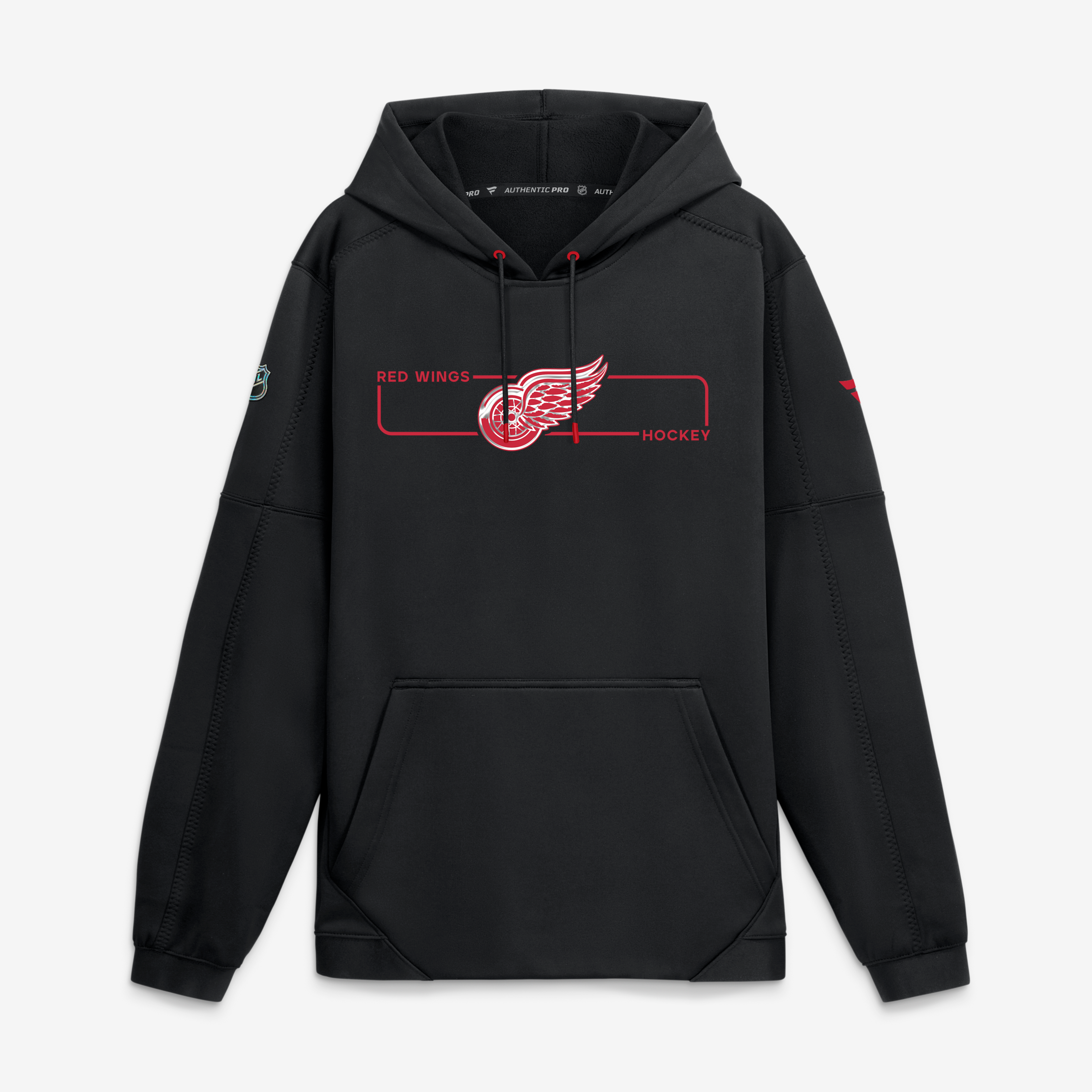 Sweat à capuche polaire authentique Detroit Red Wings noir pour homme, modèle Pro Rink, de la marque Fanatics.