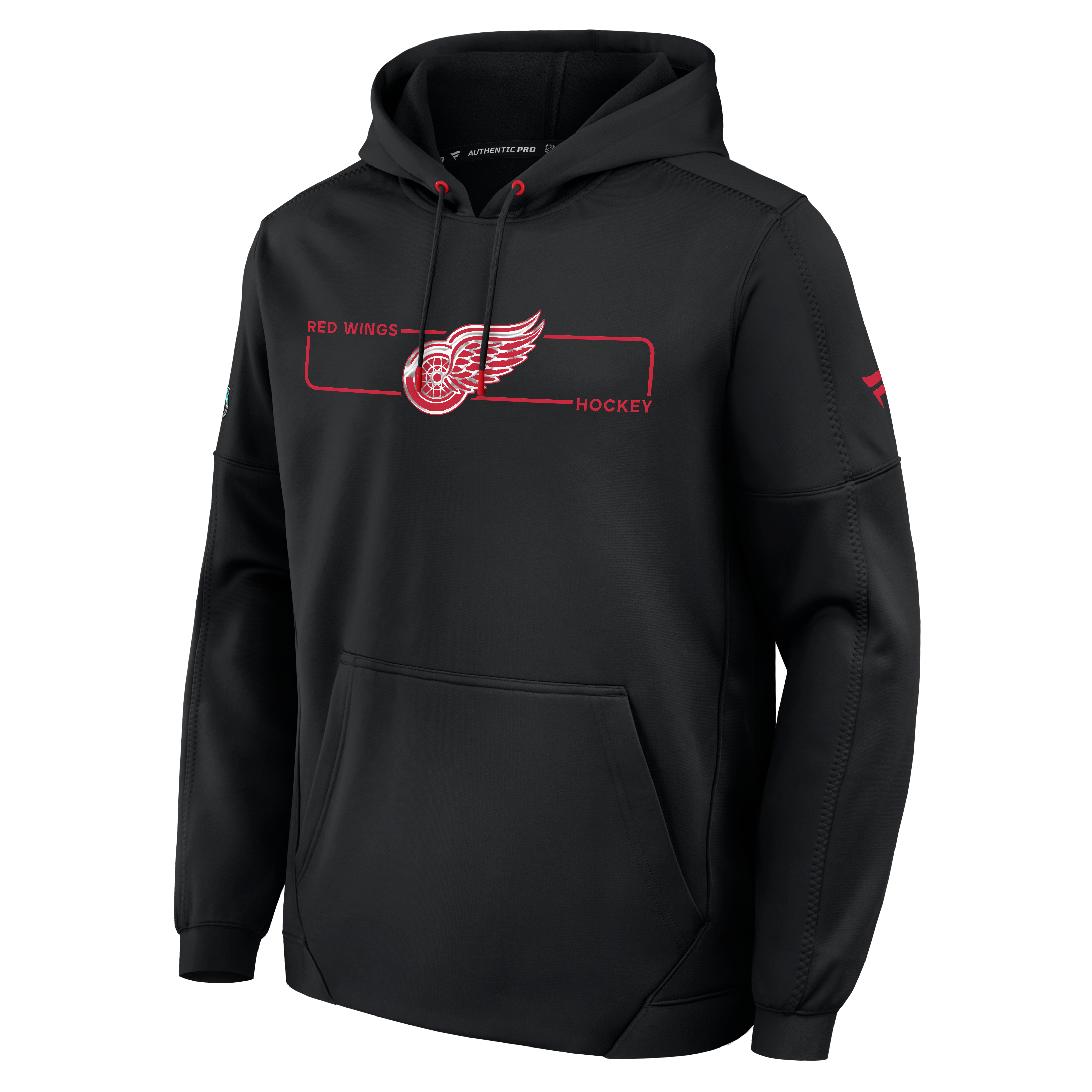 Sweat à capuche polaire authentique Detroit Red Wings noir pour homme, modèle Pro Rink, de la marque Fanatics.