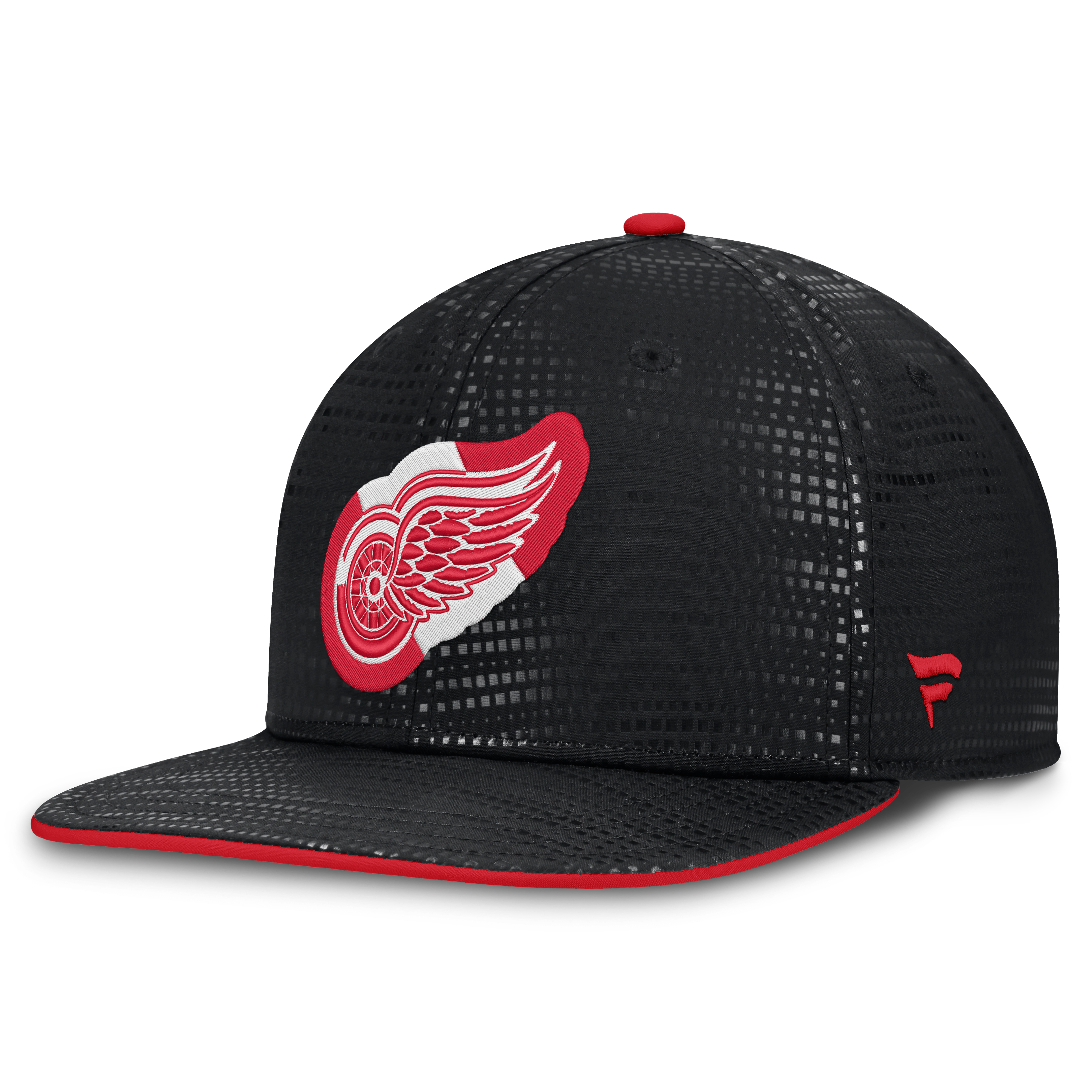 Casquette snapback authentique Detroit Red Wings noire pour homme, modèle Pro Rink Square Visor de Fanatics.