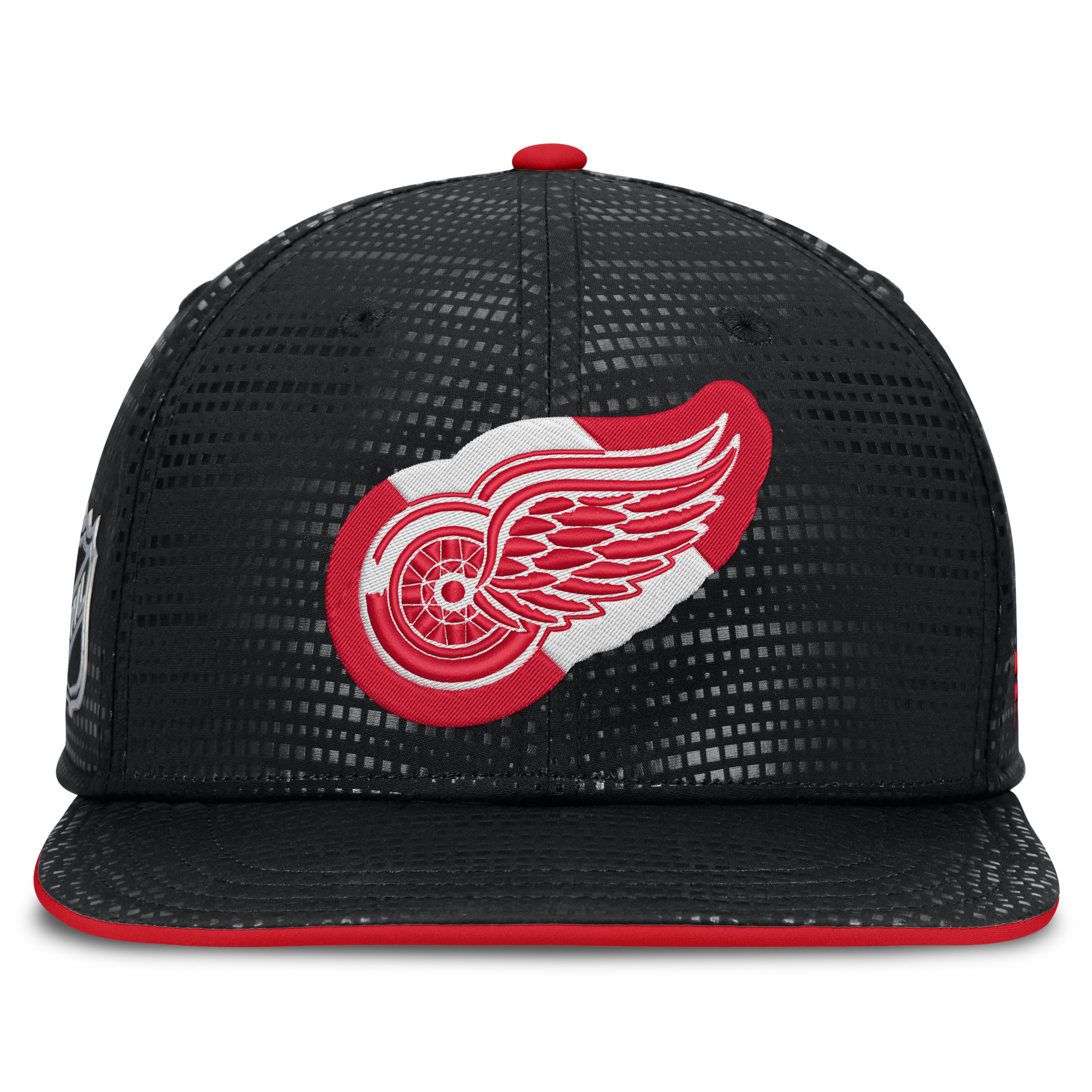 Casquette snapback authentique Detroit Red Wings noire pour homme, modèle Pro Rink Square Visor de Fanatics.