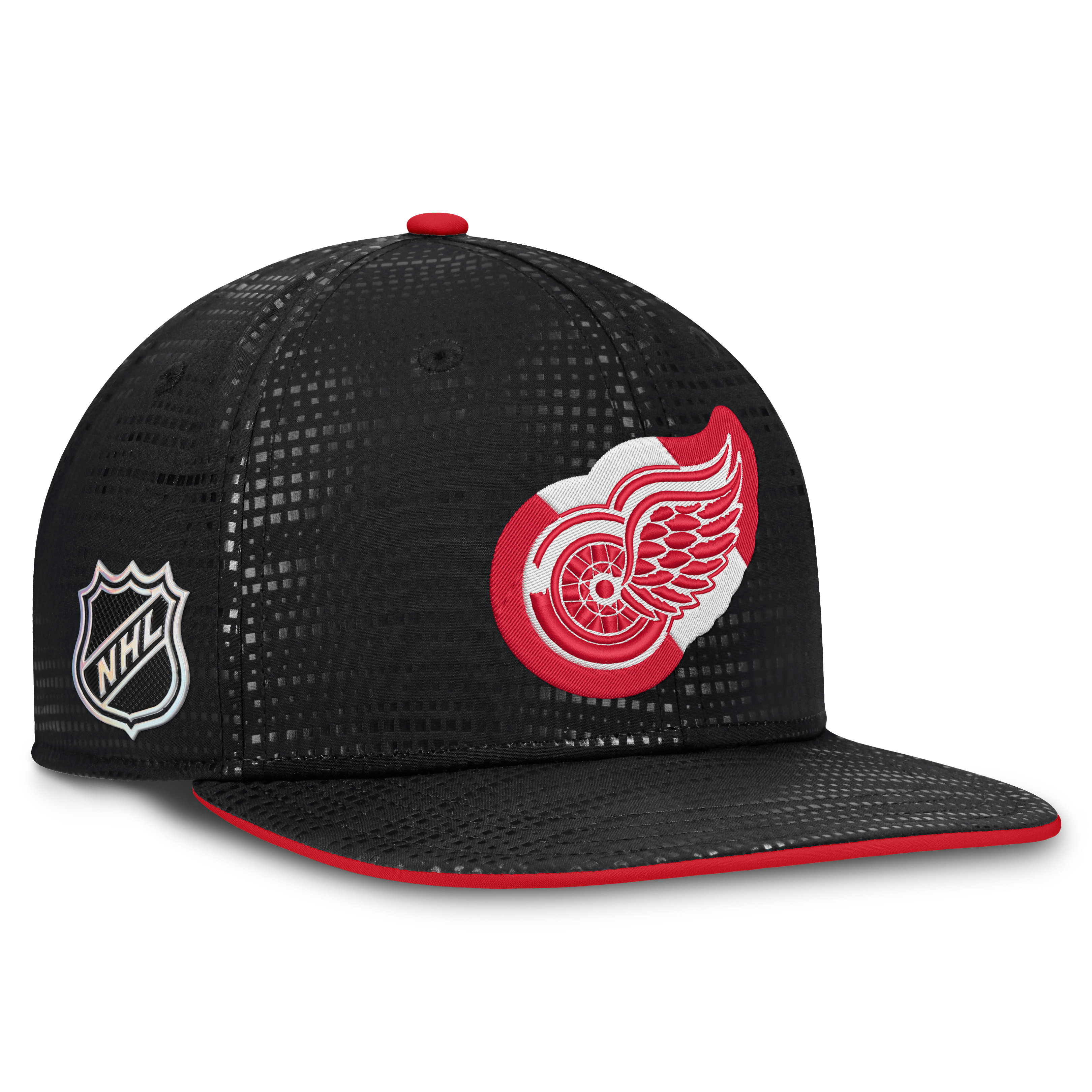 Casquette snapback authentique Detroit Red Wings noire pour homme, modèle Pro Rink Square Visor de Fanatics.