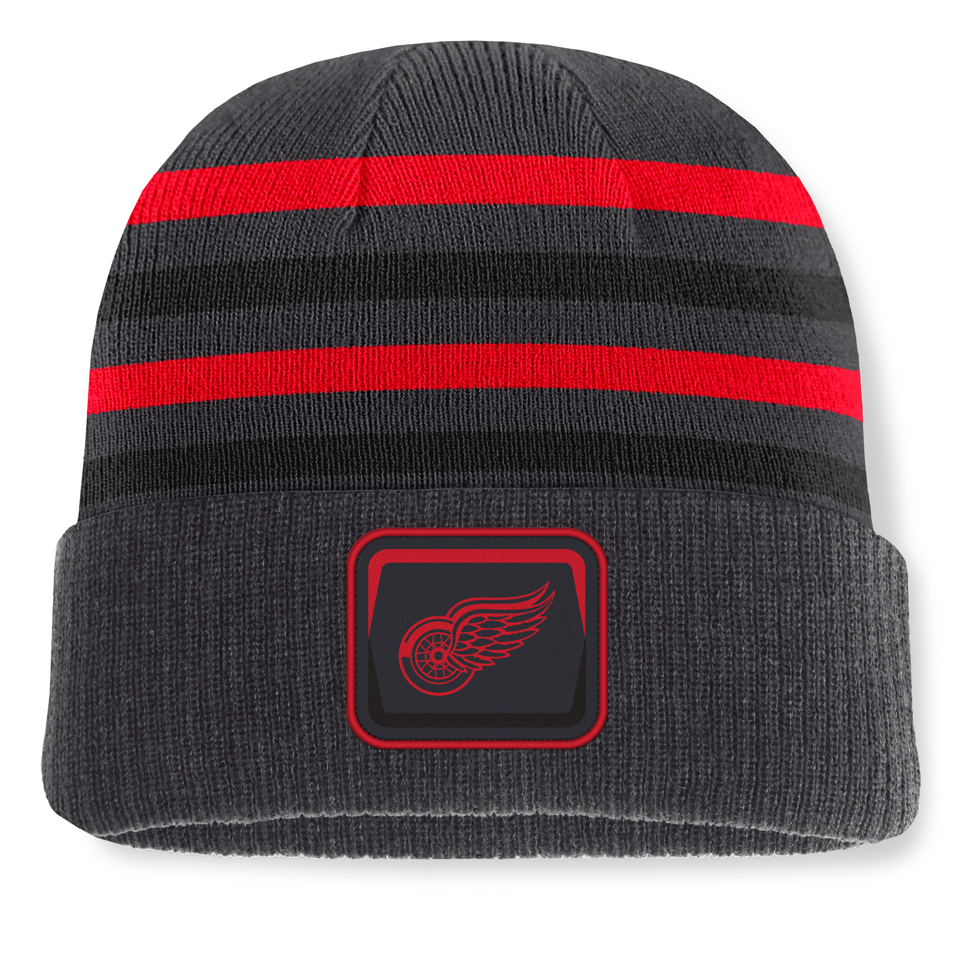 Bonnet à revers rayé à nouage Fanatics noir Detroit Red Wings pour homme