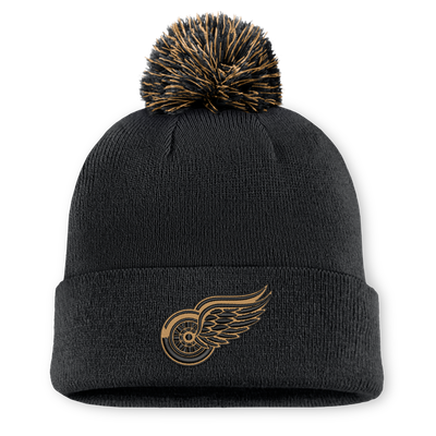 Men's Detroit Red Wings Fanatics Black Military Appreciation Authentic Pro Cuffed Knit Hat with Pom