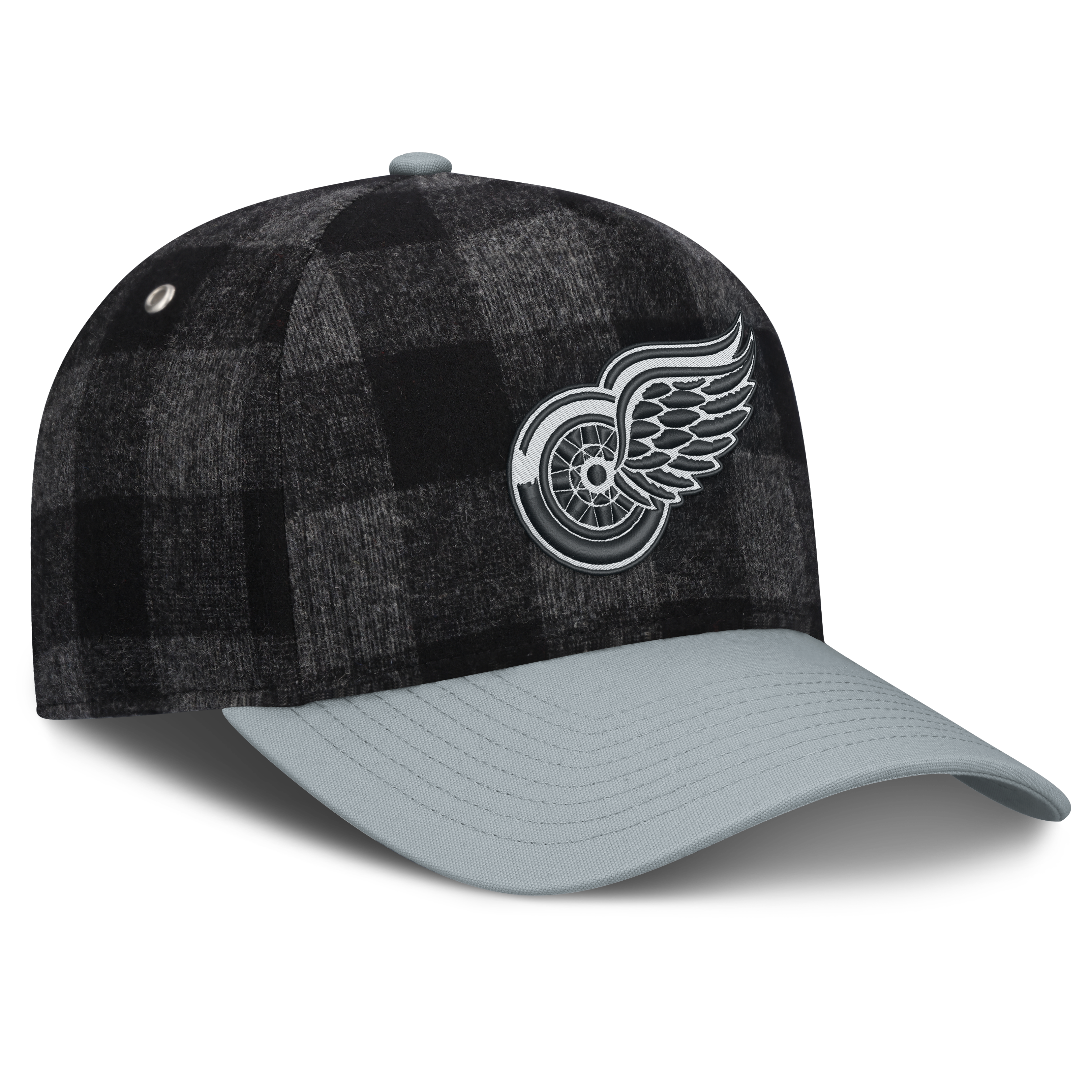Men's Fanatics Black/Gray Detroit Red Wings Huntsman Plaid A-Frame Adjustable Hat