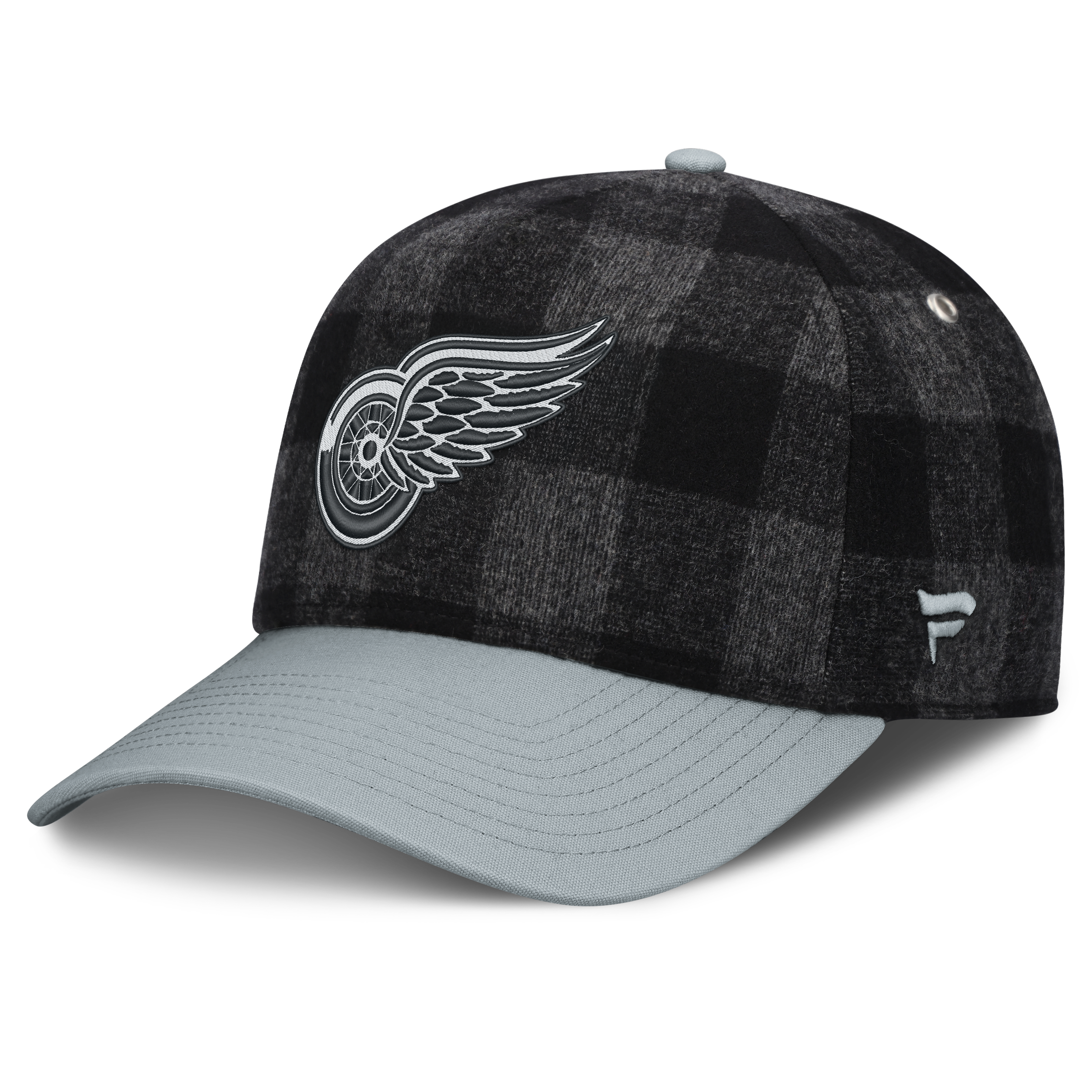 Men's Fanatics Black/Gray Detroit Red Wings Huntsman Plaid A-Frame Adjustable Hat