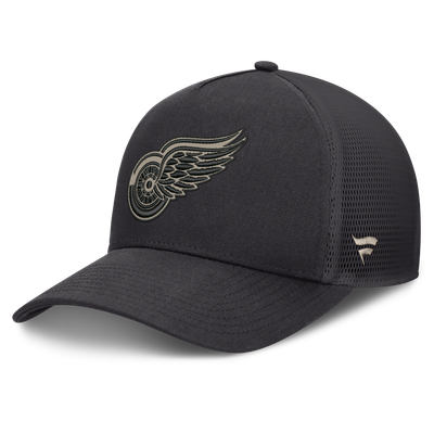 Men's Detroit Red Wings Fanatics Charcoal Authentic Pro Road Soft Wash A-Frame Meshback Hat