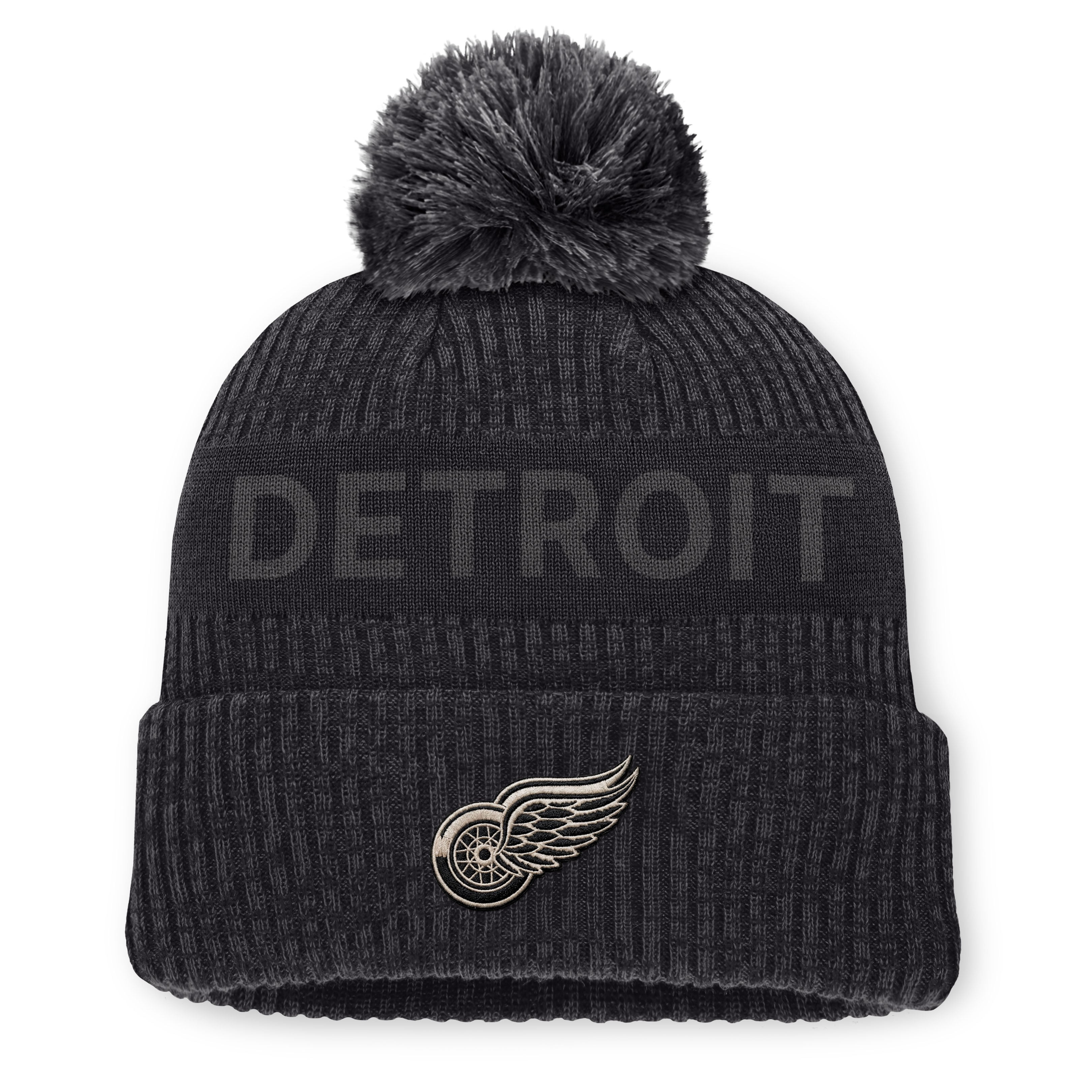 Bonnet à revers Fanatics pour homme, couleur anthracite, Detroit Red Wings Road Phantom, avec pompon