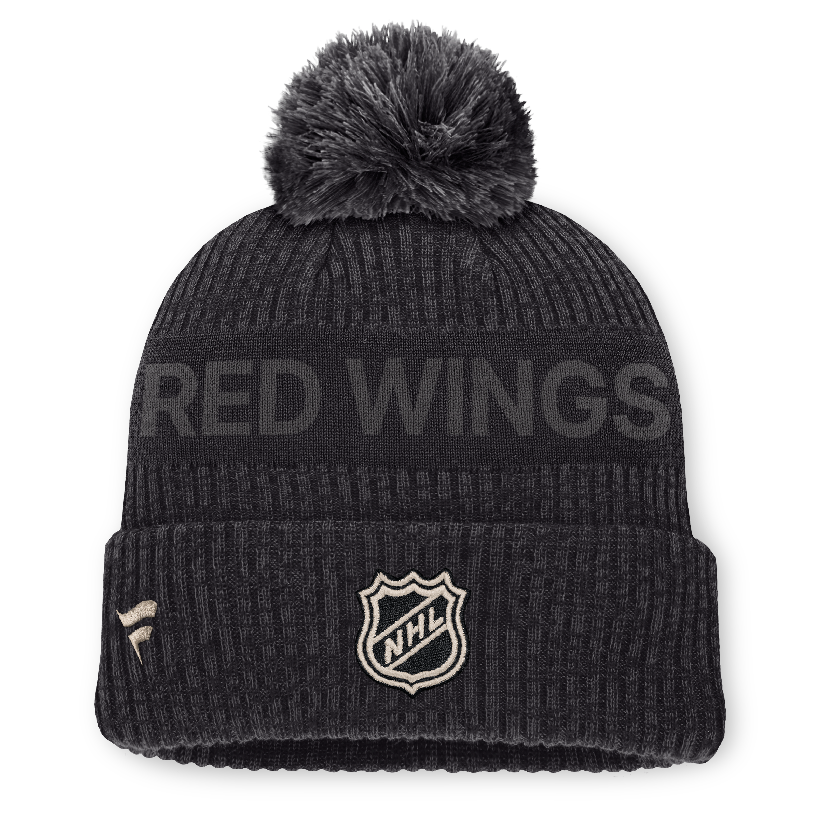 Bonnet à revers Fanatics pour homme, couleur anthracite, Detroit Red Wings Road Phantom, avec pompon