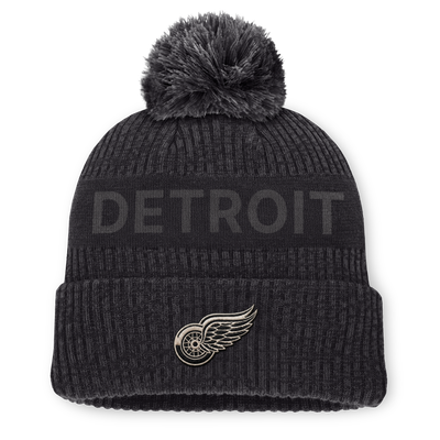 Men's Detroit Red Wings Fanatics Charcoal Road Phantom Cuffed Knit Hat with Pom