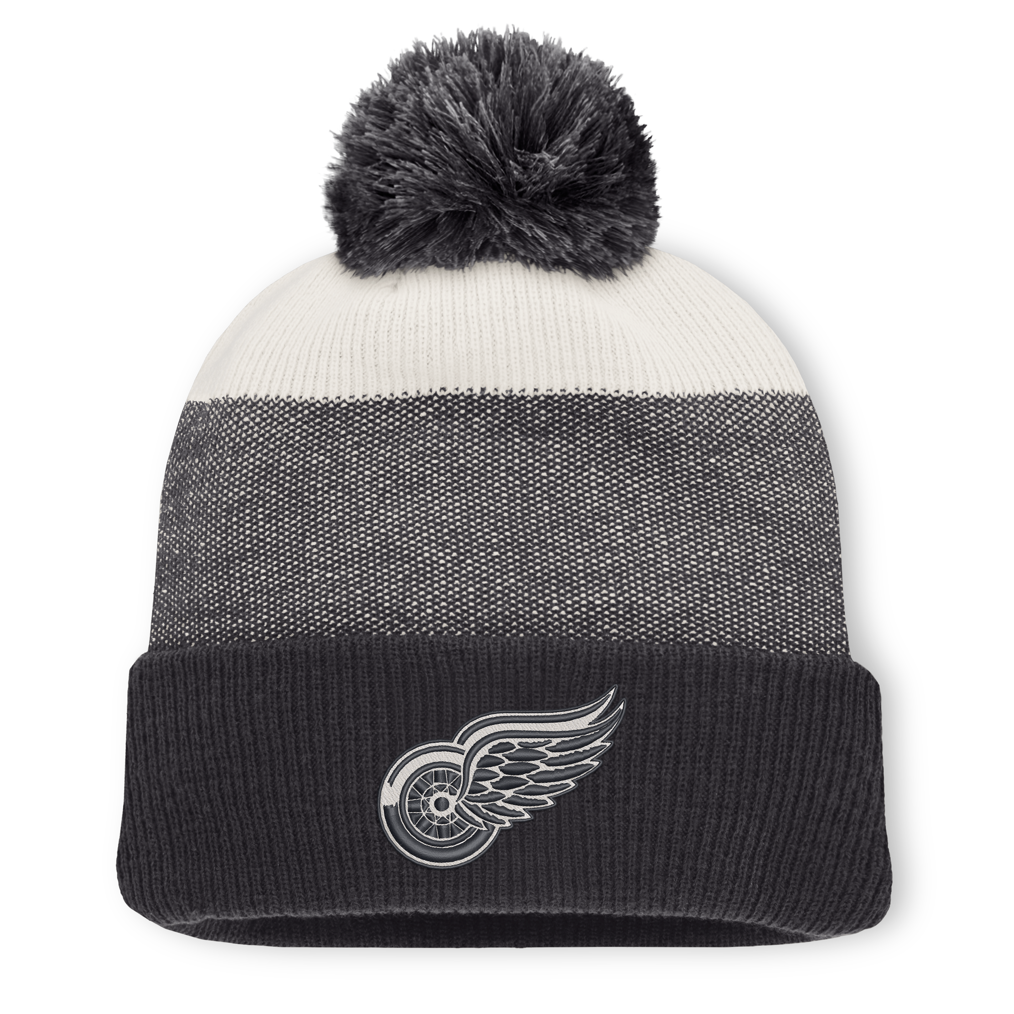 Bonnet à revers monochrome Detroit Red Wings pour homme, couleur anthracite/gris, avec pompon