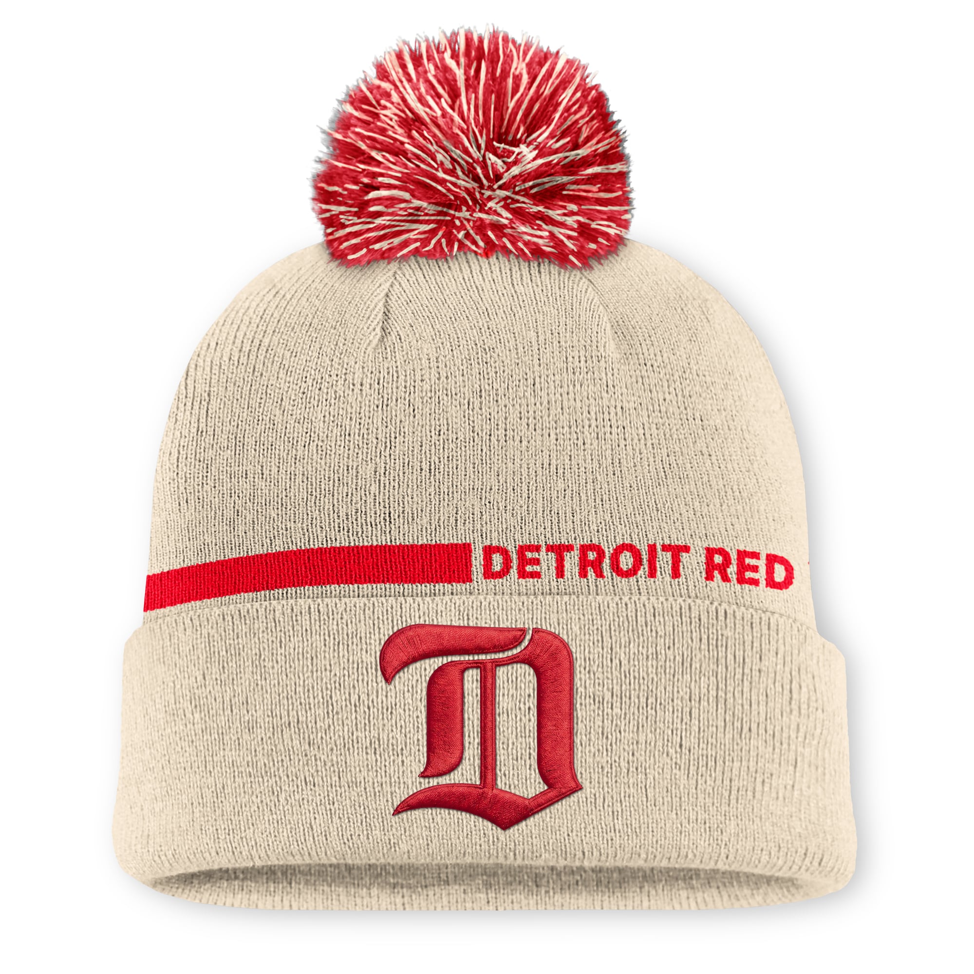 Bonnet tricoté authentique Detroit Red Wings crème pour homme, avec pompon