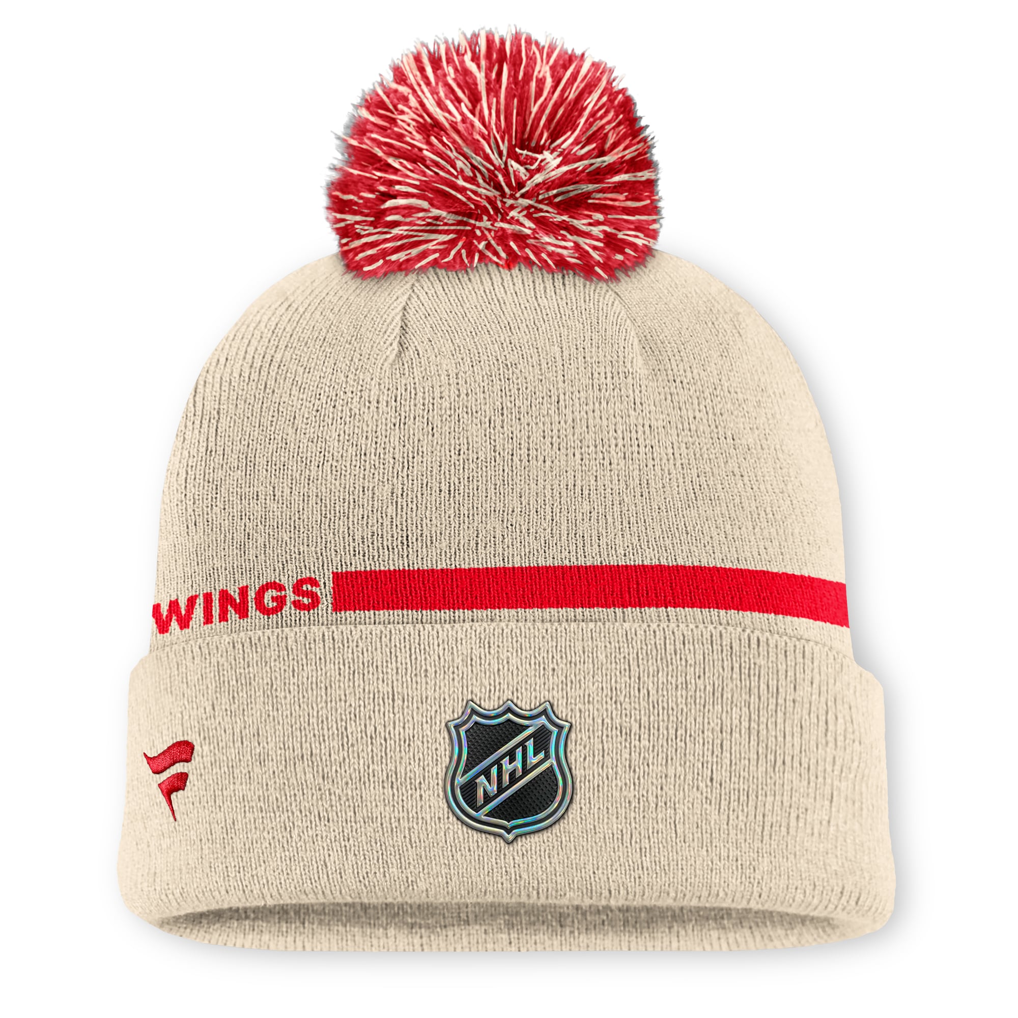 Bonnet tricoté authentique Detroit Red Wings crème pour homme, avec pompon