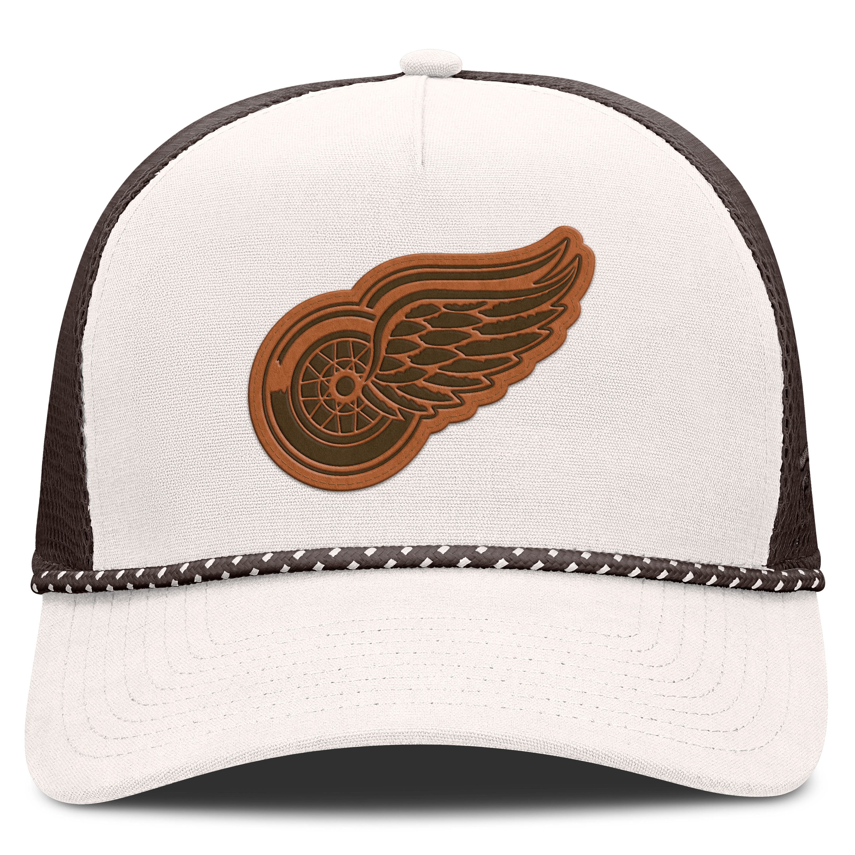 Men's Fanatics Cream/Brown Detroit Red Wings Level Up Bronco Rope A-Frame Trucker Adjustable Hat
