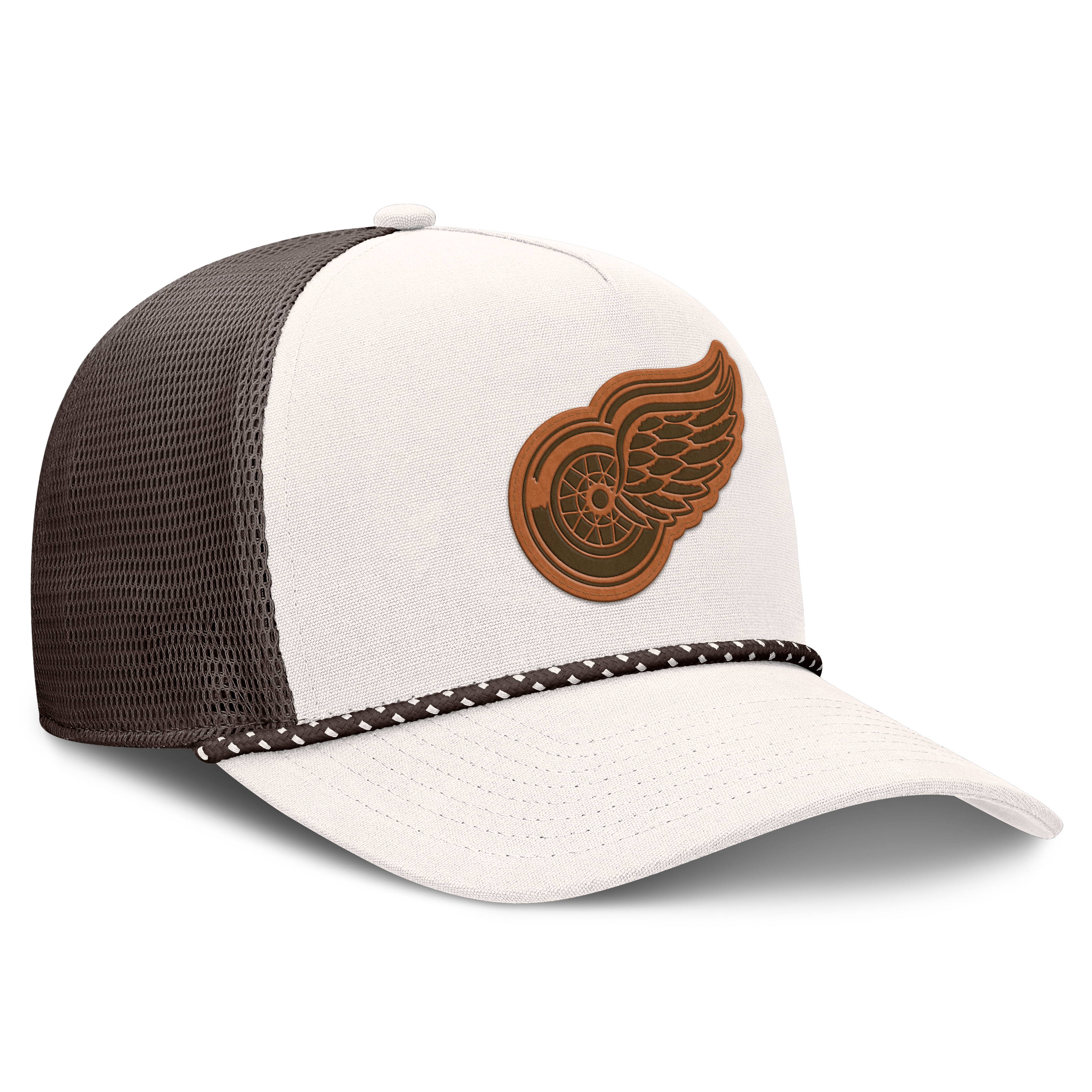 Men's Fanatics Cream/Brown Detroit Red Wings Level Up Bronco Rope A-Frame Trucker Adjustable Hat