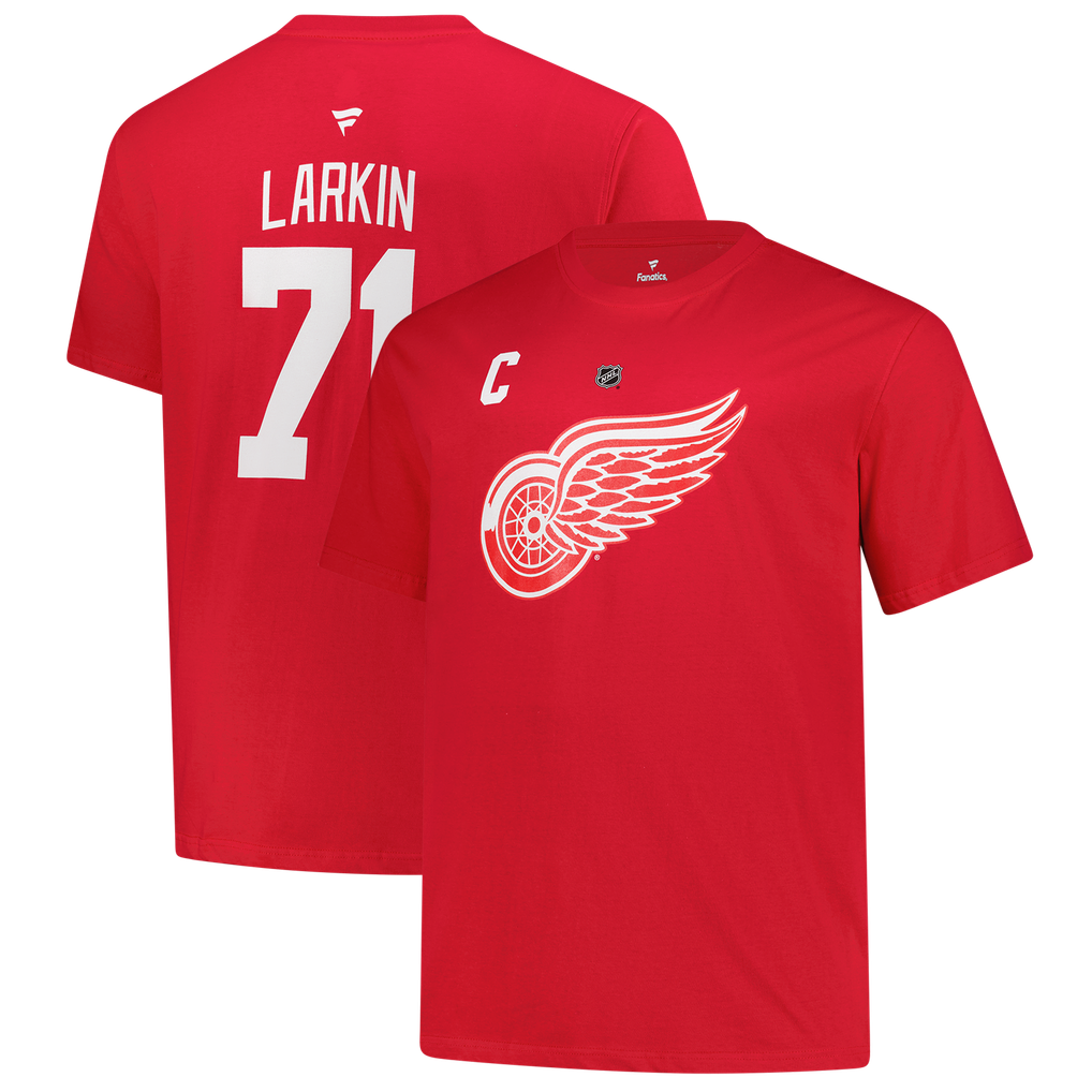T-shirt rouge fanatique pour homme des Red Wings de Detroit Dylan Larkin avec nom et numéro Big & Tall